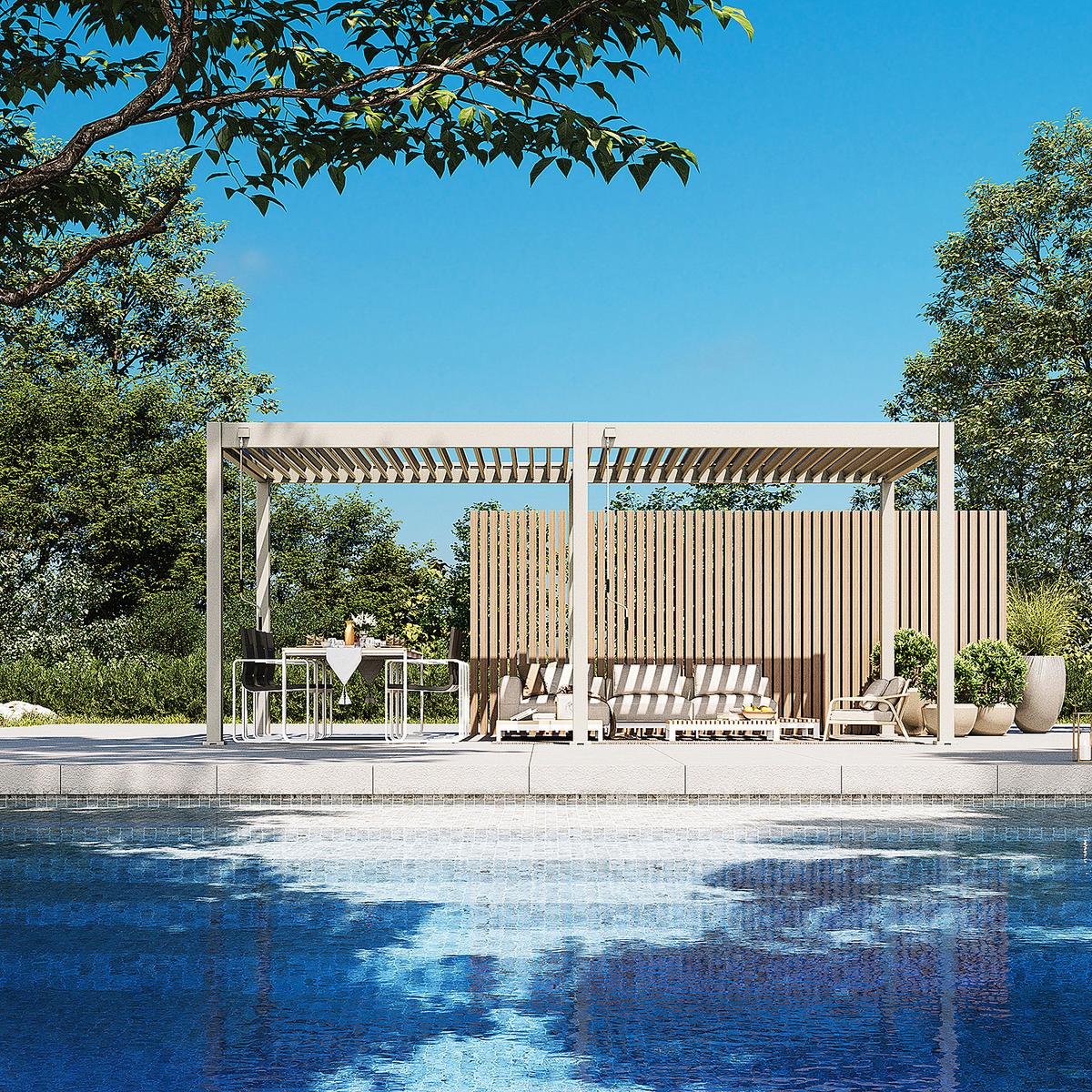 Pergola Trumof, Biserna Barva, 3x6m - biserna, Basics, kovina (300/255/600cm) - Gardenson