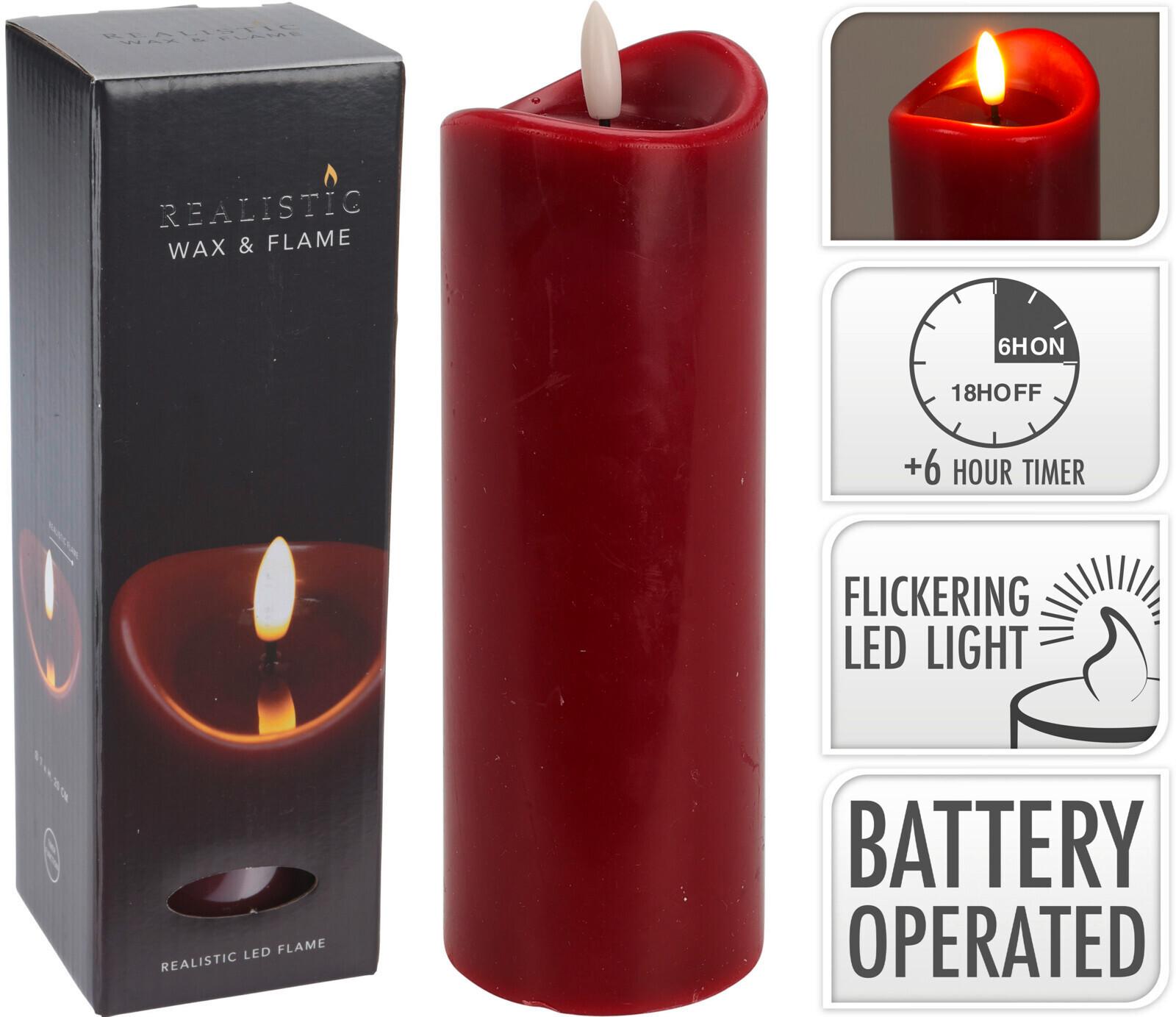 LED-Kerze Sven Dunkelrot - Dunkelrot, KONVENTIONELL, Naturmaterialien (7/20cm)