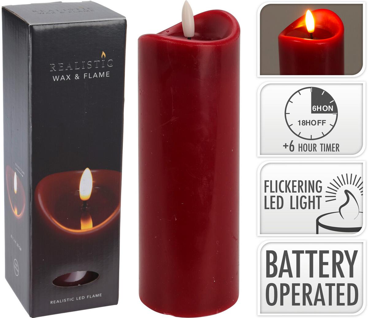 LED-Kerze Sven Dunkelrot - Dunkelrot, Konventionell, Naturmaterialien (7/20cm)