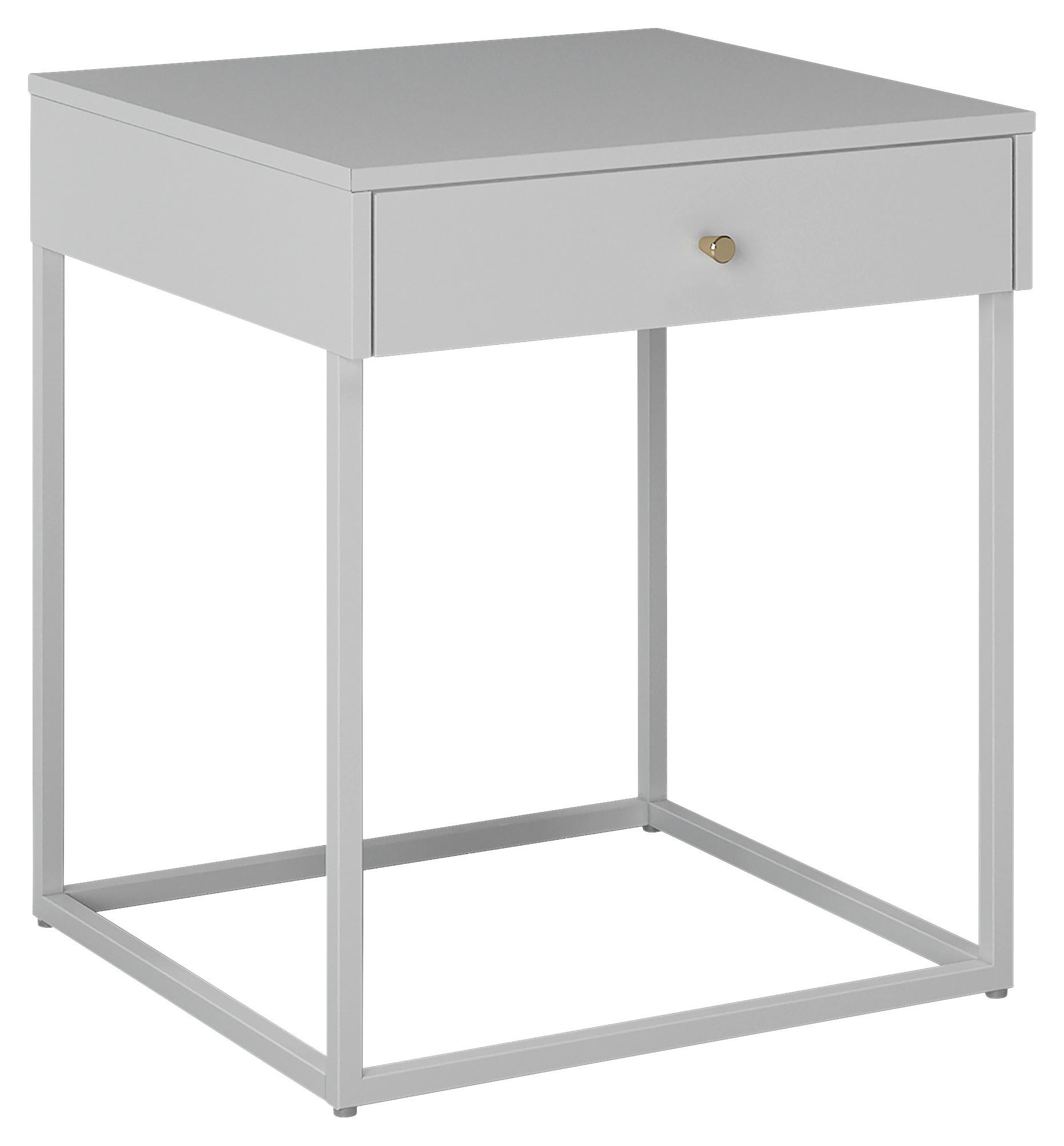 Nočna Omarica Mona, Bela, Kovinska - zlate barve/bela, Moderno, kovina (41/50/43cm)