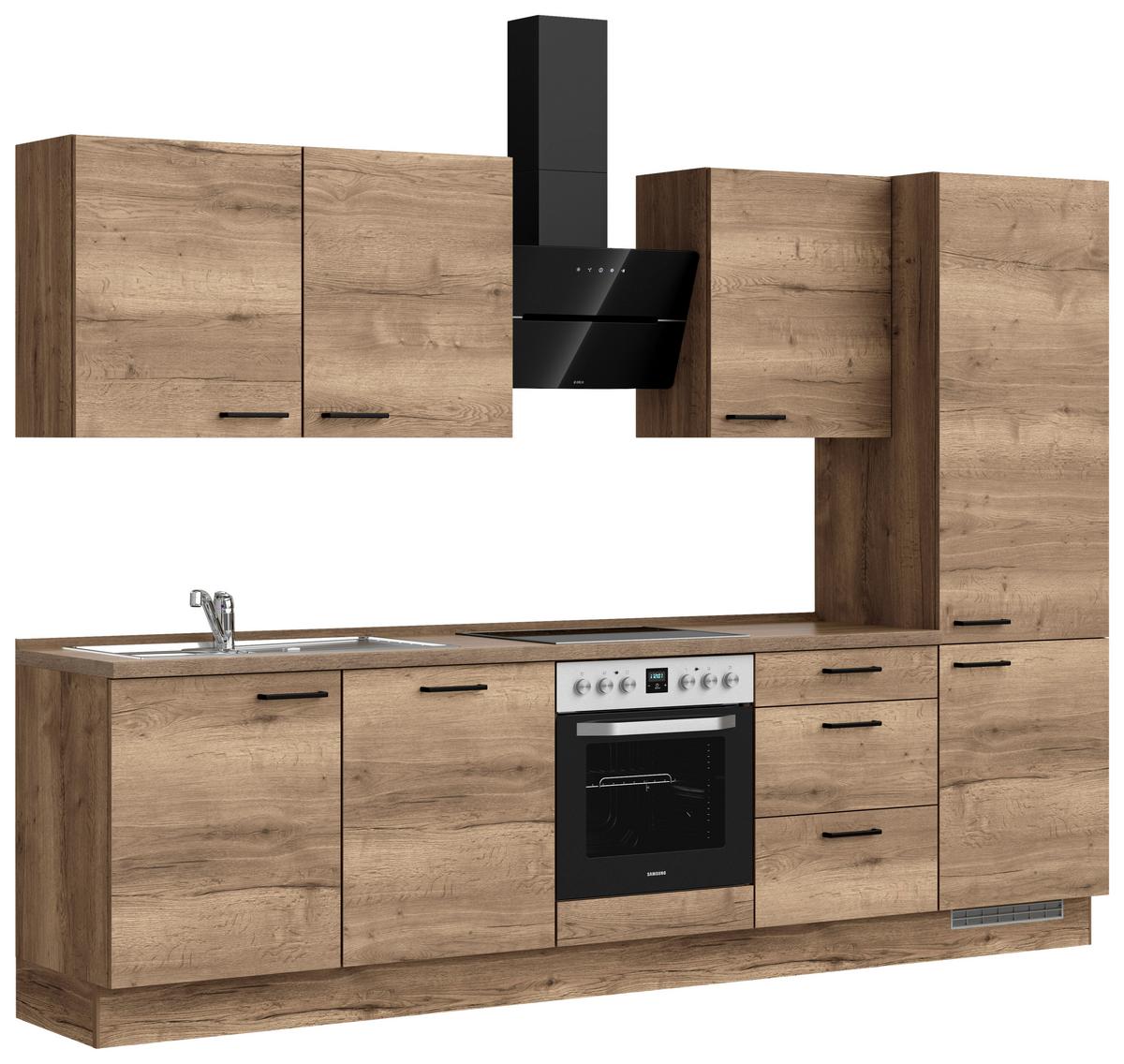Küchenleerblock Structura High o. Geräte Eiche dunkel - Eiche dunkel/Schwarz, MODERN, Holzwerkstoff/Metall (300cm) - Nobilia