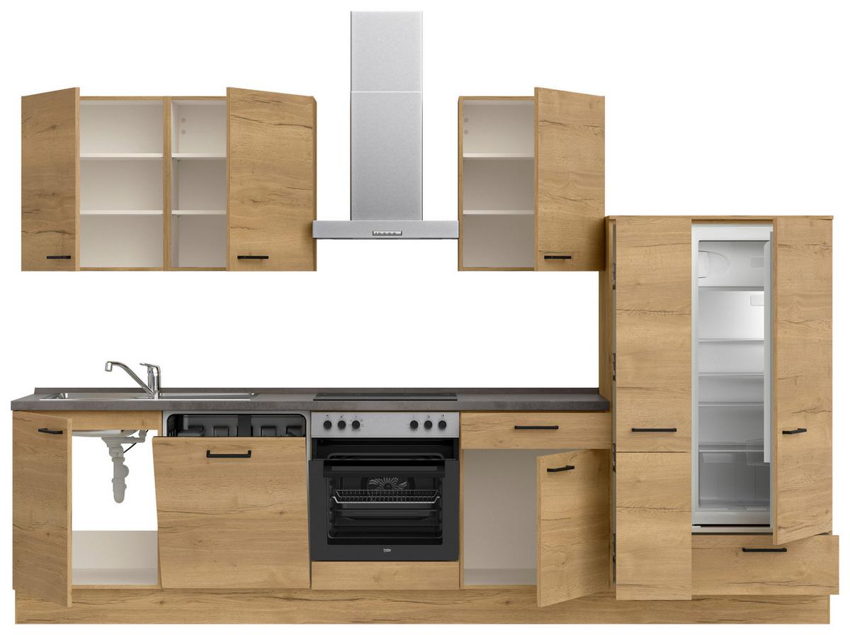 Küchenblock Structura Low m. Geräten Eiche - Schieferfarben/Eichefarben, MODERN, Holzwerkstoff/Metall (330cm) - Nobilia