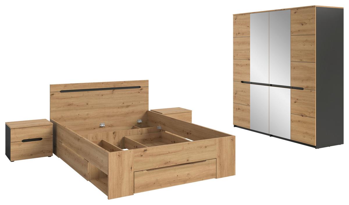 Schalfzimmer CANU 4-teilig Grau, Eiche Artisan - Eiche Artisan/Grau, MODERN, Holzwerkstoff - MID.YOU