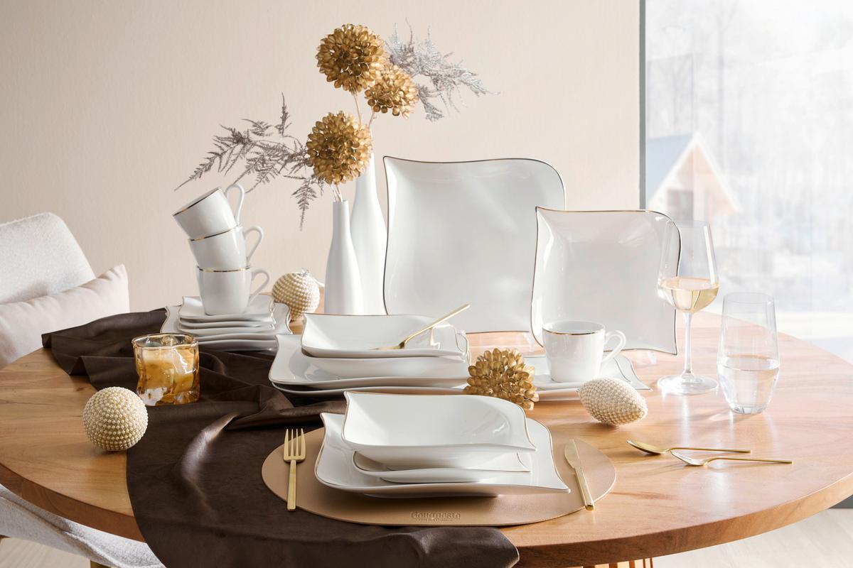 Kombiservice Goldline in Weiß/Gold 20-teilig - Goldfarben/Weiß, KONVENTIONELL, Keramik - Premium Living