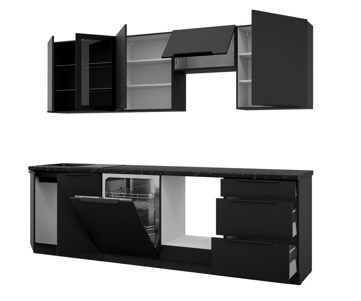 Blok Kuhinja Siena - crna, Moderno, staklo/drvni materijal (260/210/60cm) - Modern Living