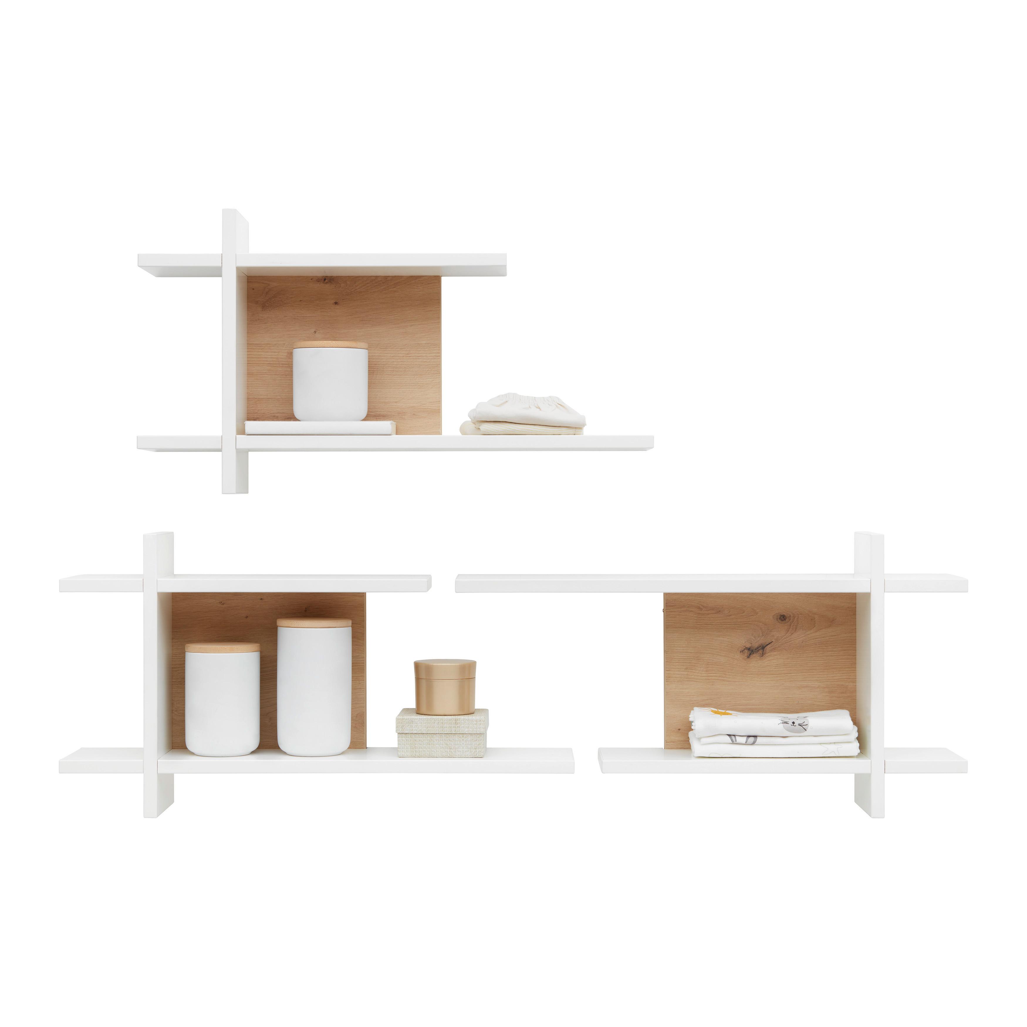 Wandregal Luna White in Weiß/Eiche ca. 68x38x15cm - Weiß/Eiche Artisan, KONVENTIONELL, Holzwerkstoff (68/38/15cm) - Roba