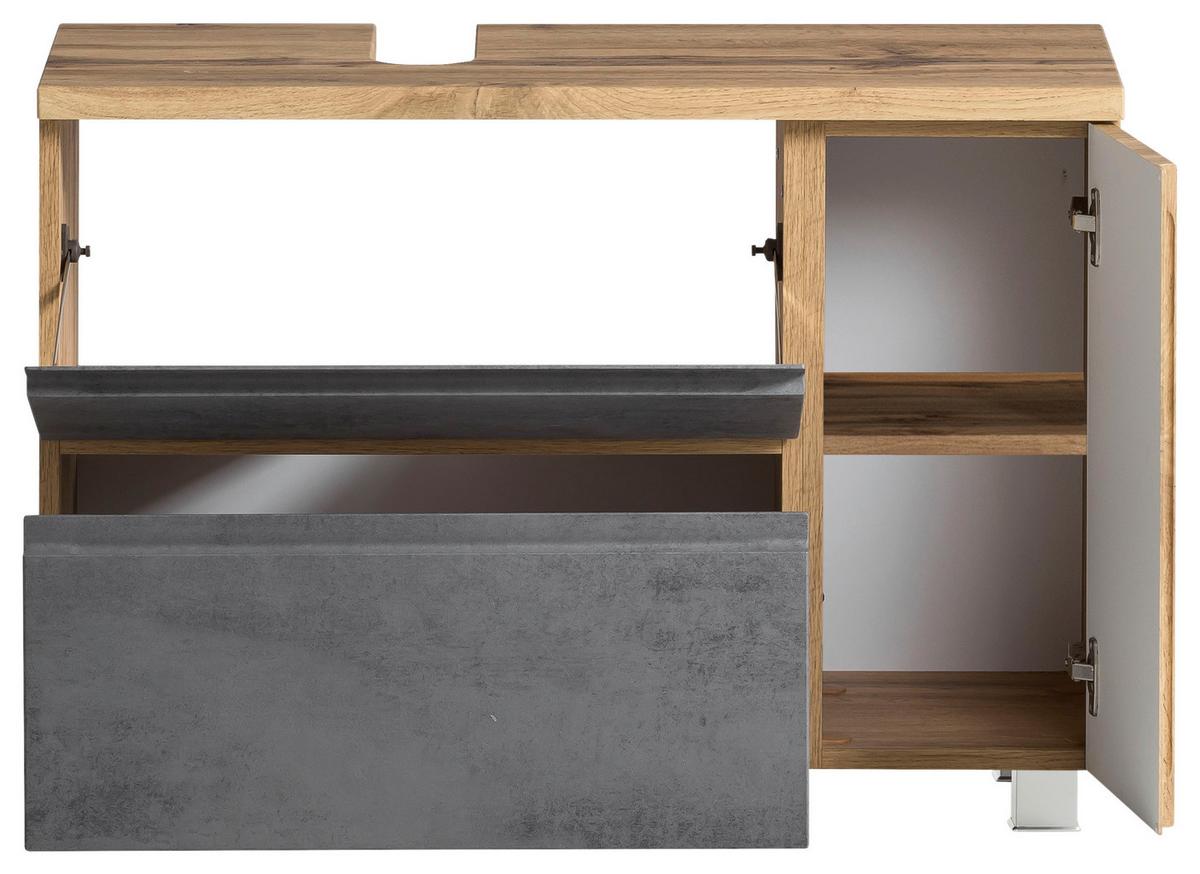 Waschbeckenunterschrank Varese ca. 85x56 cm Wotan Eiche - Eiche Wotan/Hellgrau, MODERN, Holzwerkstoff (85/56/35cm) - Held