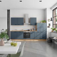 Küchenblock Easytouch Low m. Geräten Dunkelblau - Eichefarben/Schwarz, MODERN, Holzwerkstoff/Metall (330cm) - Nobilia