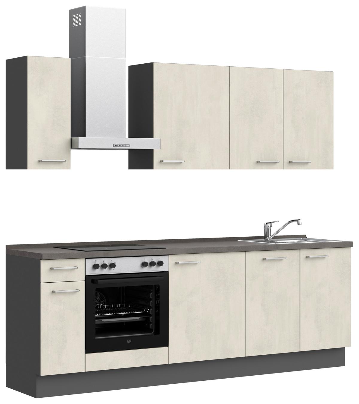 Küchenblock Riva Low m. Geräten Weiß - Schieferfarben/Edelstahlfarben, MODERN, Holzwerkstoff/Metall (240cm) - Nobilia