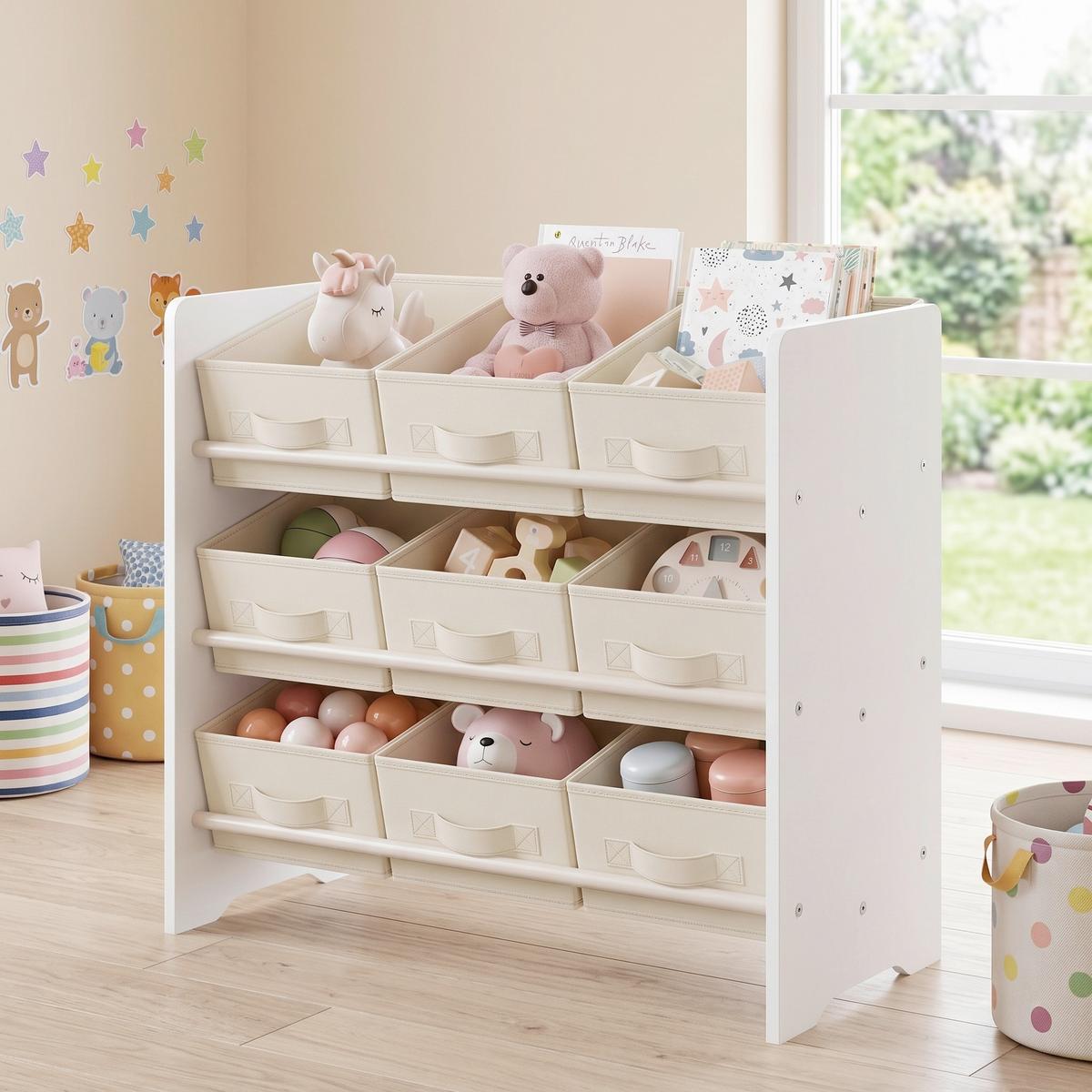 Kinderregal in Weiß, Beige ca. 62,5x60x29,5 cm - Beige/Weiß, MODERN, Holzwerkstoff/Textil (62,5/60/29,5cm) - MID.YOU