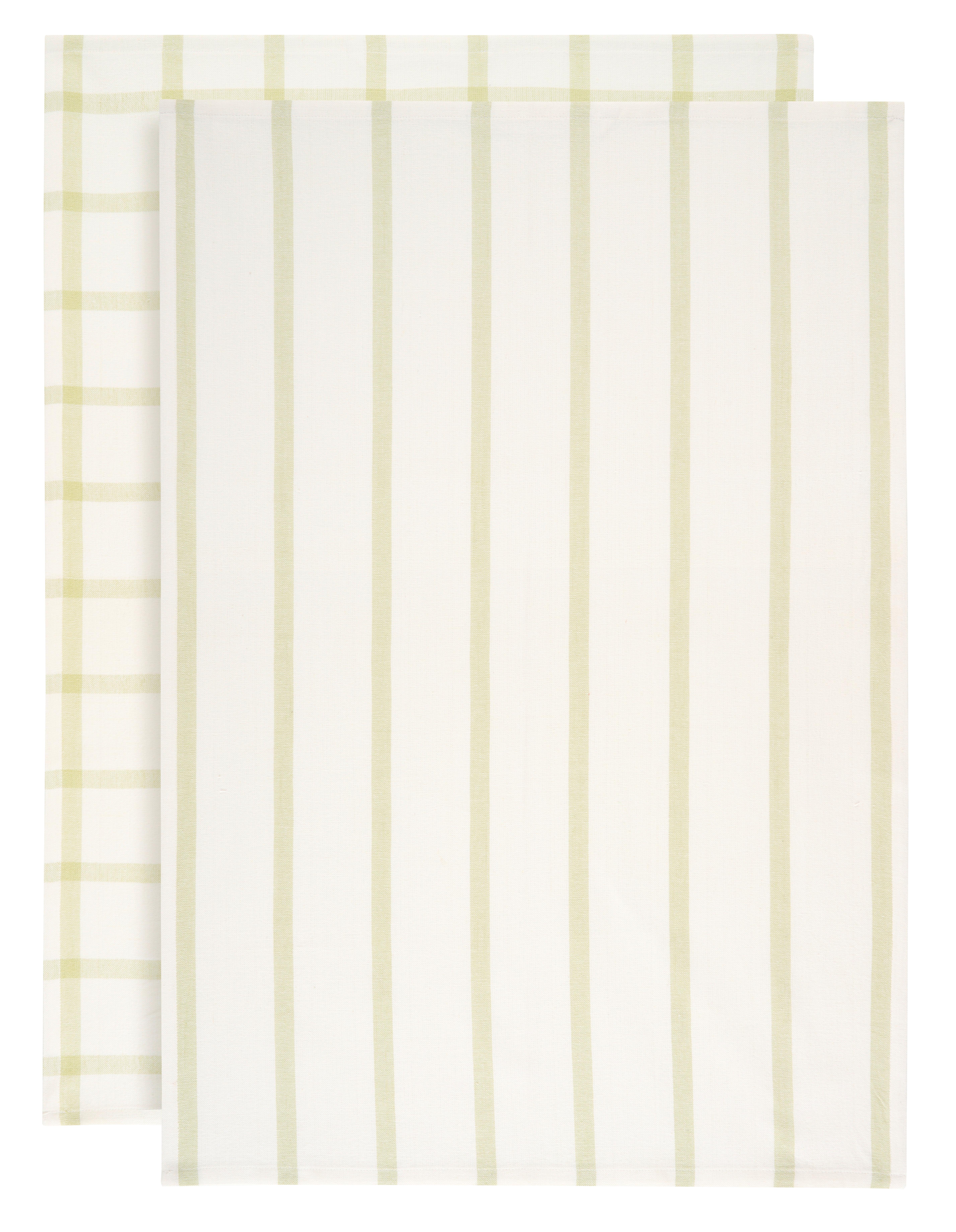 KÖKSHANDDUK SET EMMA - vit/grön, Klassisk, textil (50/70cm) - Mömax