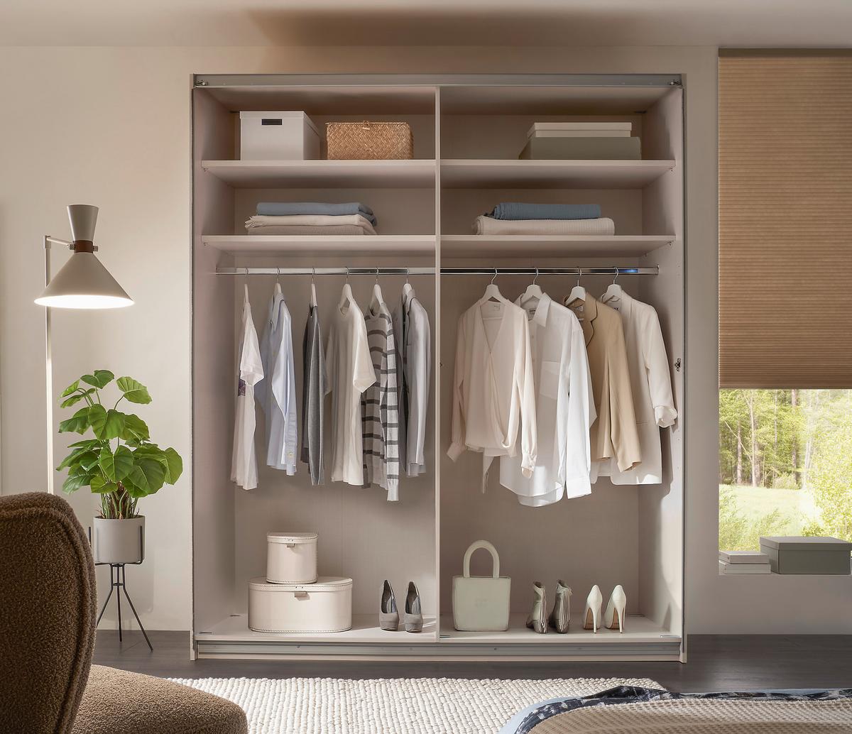 Schwebetürenschrank Lumos Sandfarben - Sandfarben/Alufarben, KONVENTIONELL, Glas/Holzwerkstoff (200/222/68cm) - Based