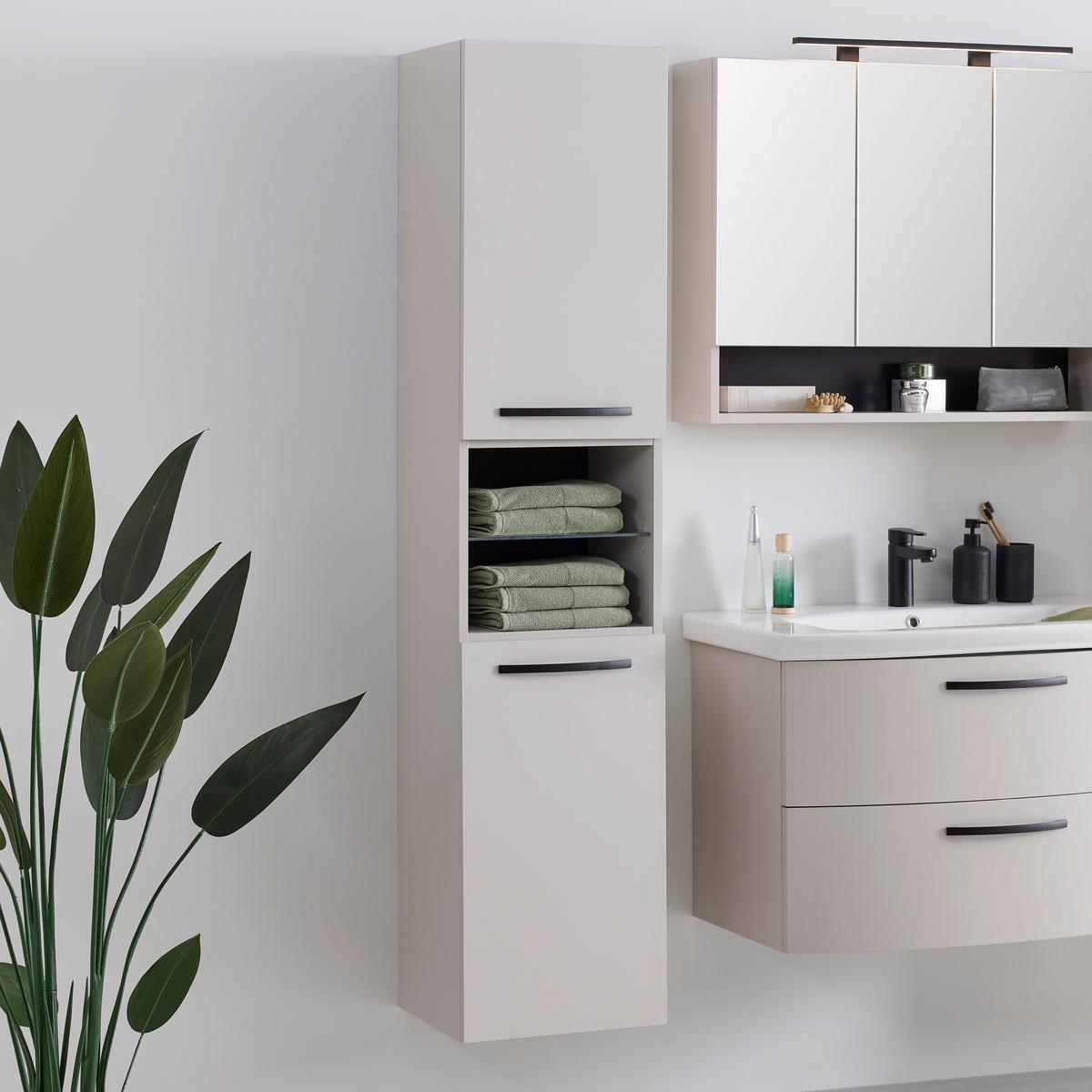 Hochschrank Florenz Kaschmirfarben - Schwarz, MODERN, Glas/Holzwerkstoff (40/180/190/35cm) - Mömax