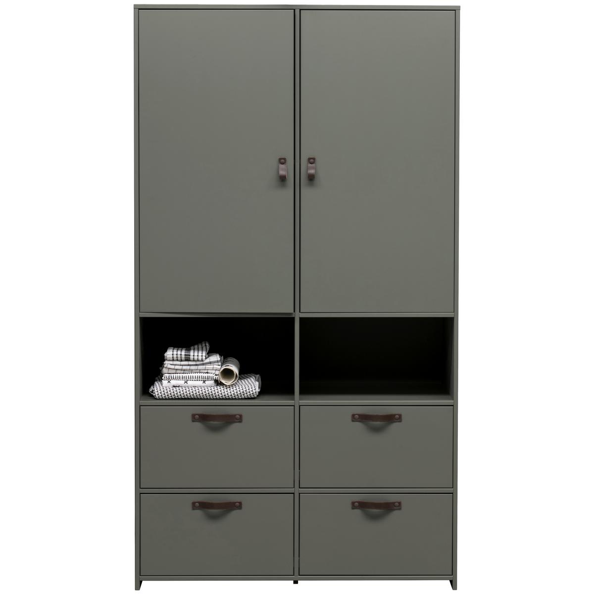 Kleiderschrank Stage Dunkelgrün - Braun/Grün, Design, Leder/Holz (103/185/40cm) - Livetastic