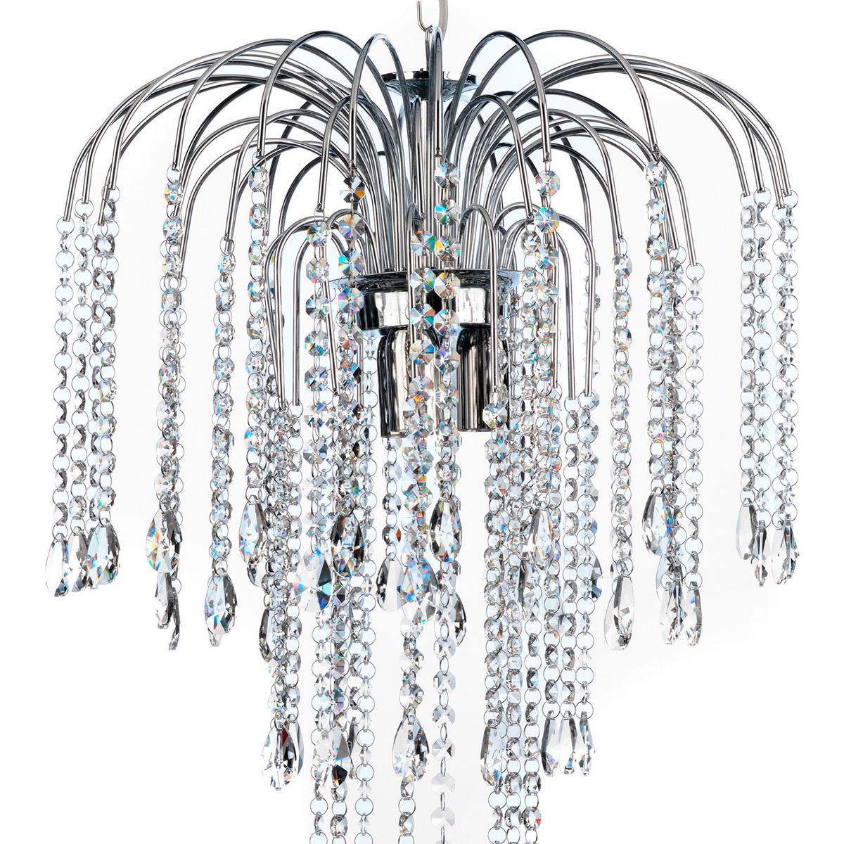Kristall-Hängeleuchte Pioggia Chromfarben max. 6 Watt - Chromfarben, KONVENTIONELL, Glas/Metall (40/110/40cm)