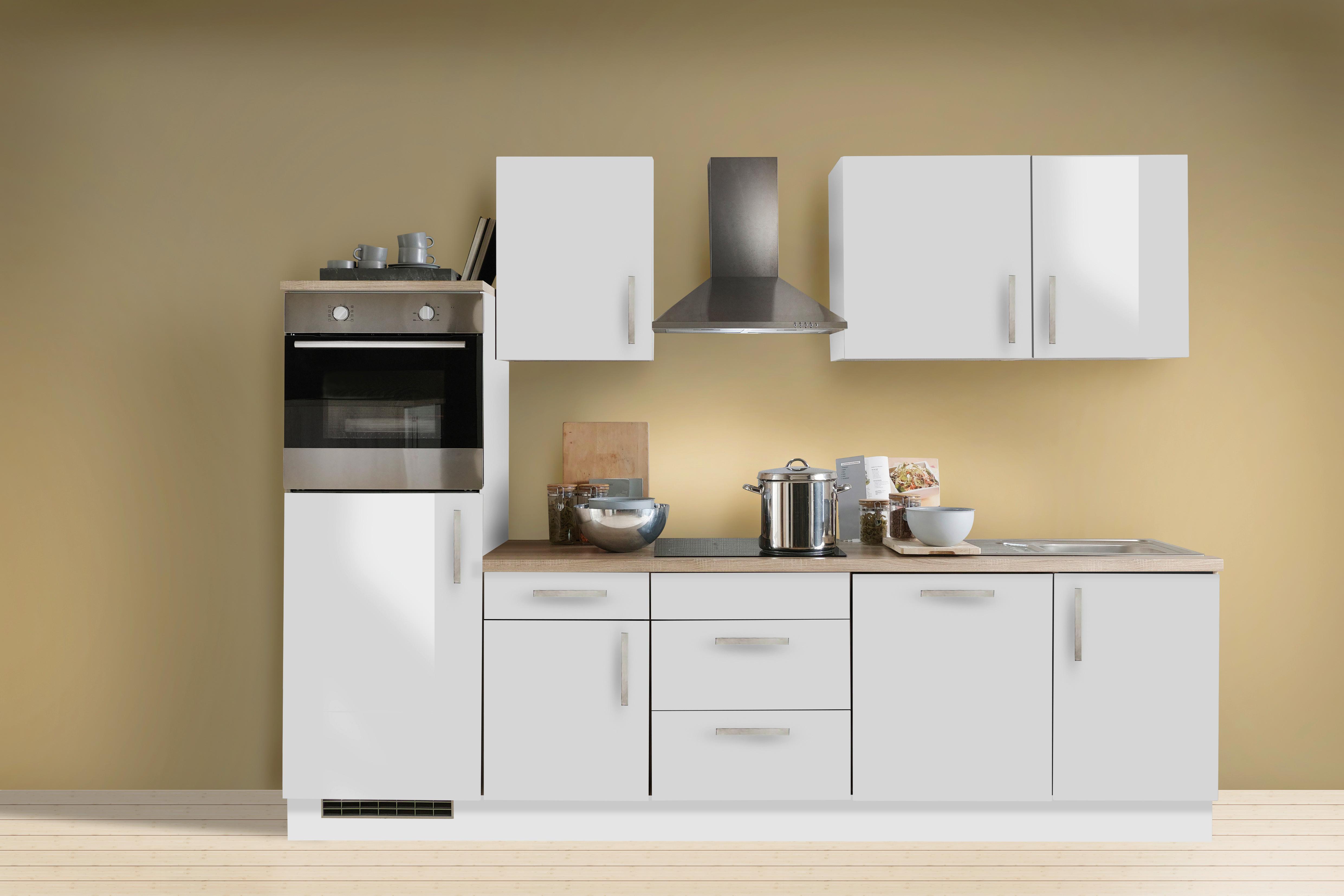 Küchenblock White-Premium Weiß Hochgl. B: ca. 280cm - Weiß Hochglanz/Silberfarben, KONVENTIONELL, Holzwerkstoff/Metall (280cm) - Menke
