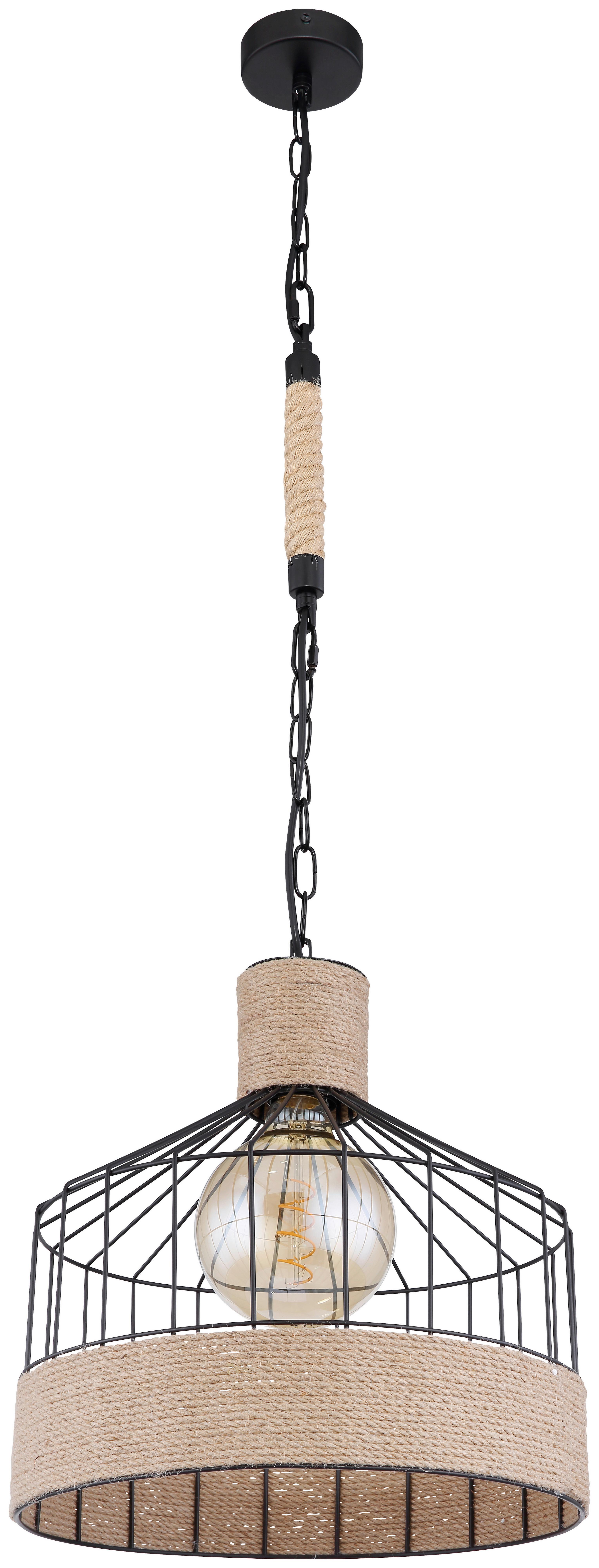 Hängeleuchte Halia Ø c.a 35cm max. 60 Watt - Schwarz/Braun, Basics, Naturmaterialien/Metall (35/135cm) - Globo