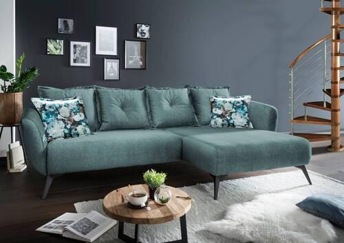 Wohnlandschaft Baggio Blau Velours - Blau/Multicolor, MODERN, Holz/Textil (277/162cm) - Livetastic