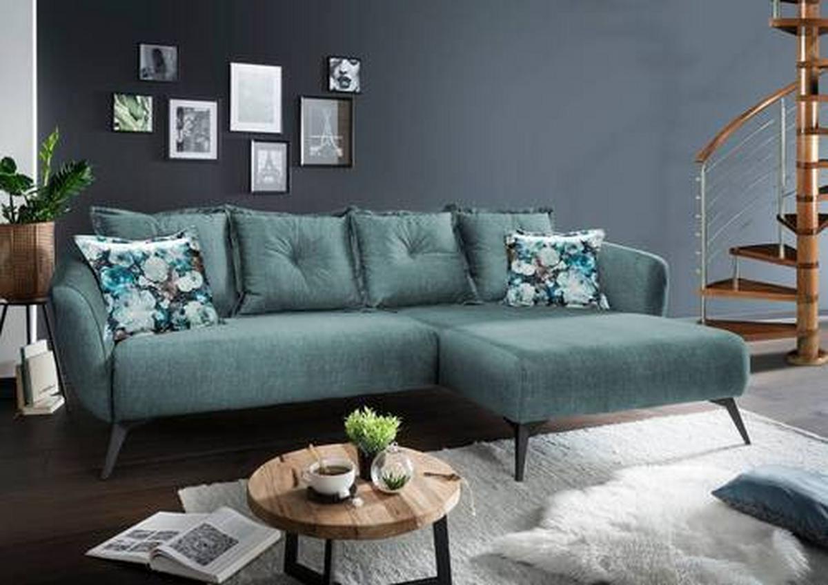 Wohnlandschaft Baggio Blau Velours - Blau/Multicolor, MODERN, Holz/Textil (277/162cm) - Livetastic