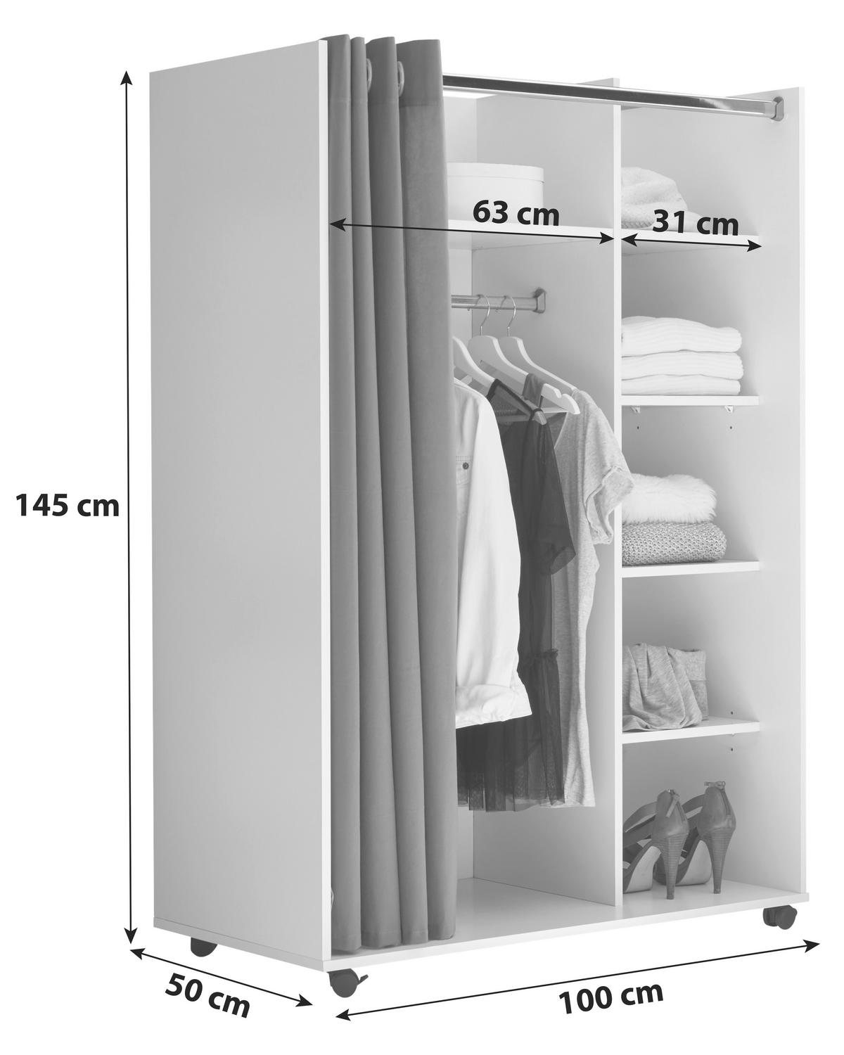 Odprta Omara Za Oblačila Jenke, Bela, Siva - siva/bela, Basics, leseni material/tekstil (100/145/50cm) - MID.YOU