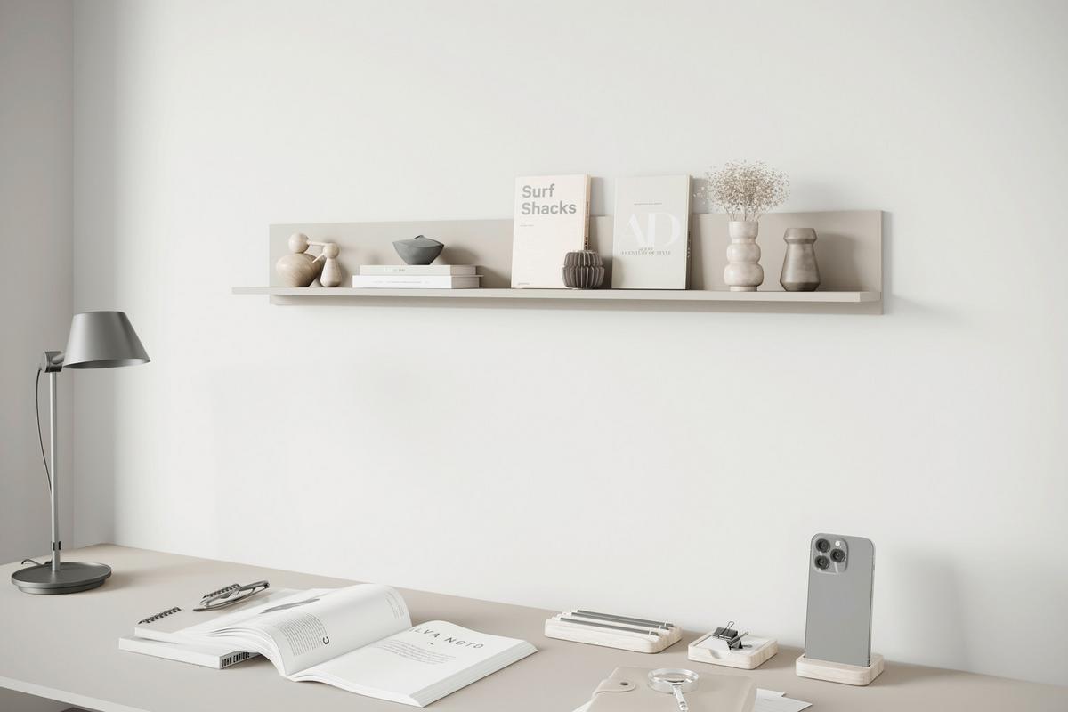 Stenska Polica Vera 138, Bež, Kašmir - kašmir/bež, Design, leseni material (138,5/18/12cm) - Livetastic