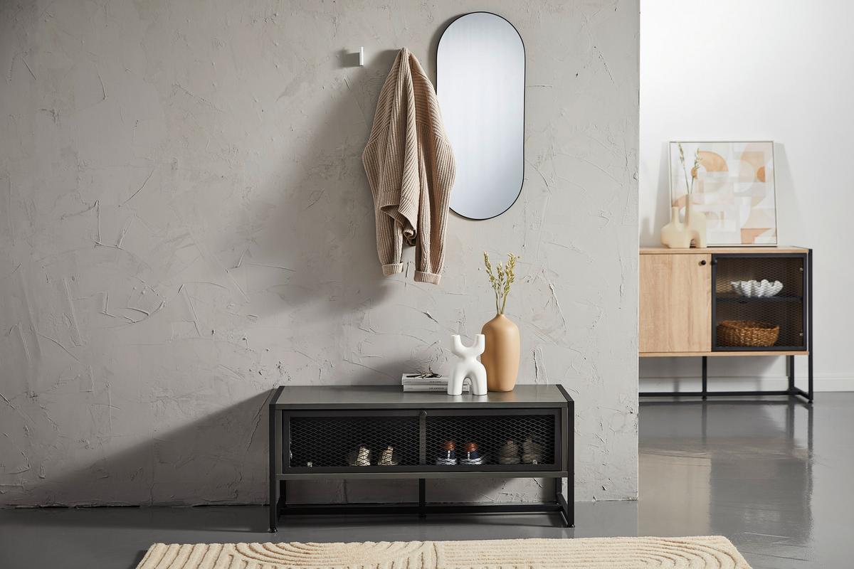 ŁAWKA Z PÓŁKĄ NA BUTY MELA SIDEBOARD - antracytowy/czarny, Modern, metal/drewno (95/40/41cm) - P & B