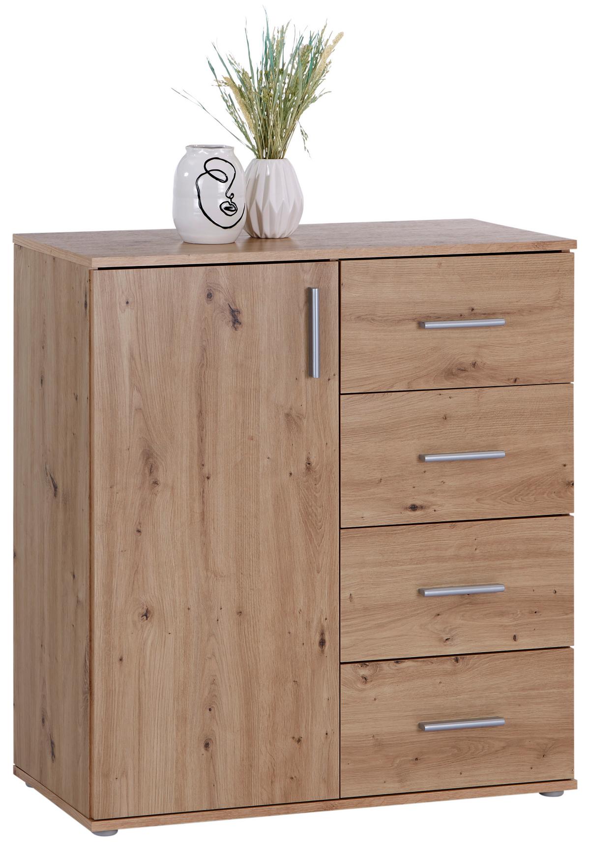 Komoda Ina 02, Barva Hrasta Artisan - barve aluminija/hrast artisan, Moderno, umetna masa/leseni material (88,2/94,8/38,3cm) - Mömax