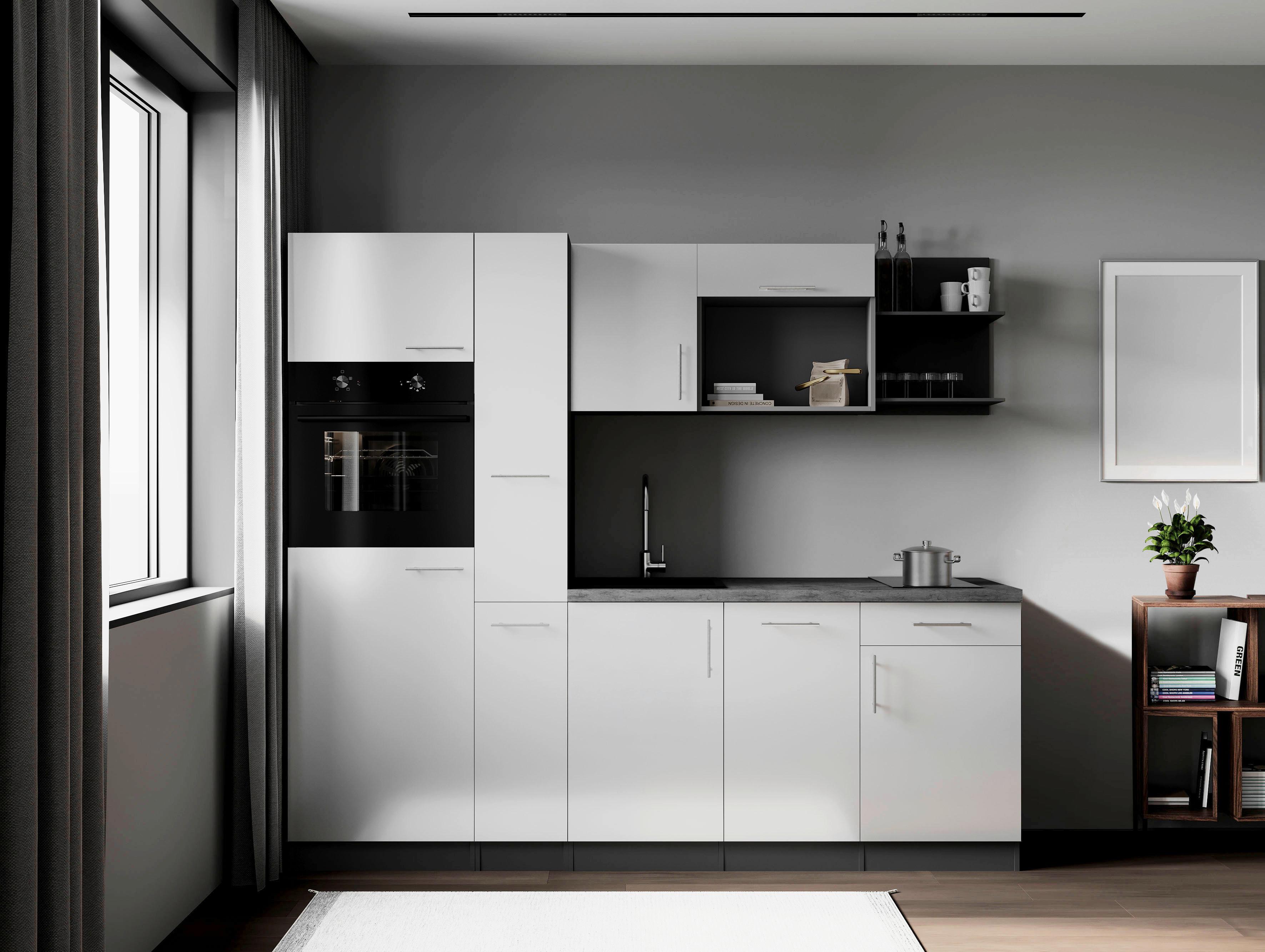 Küchenblock Oliver m. Geräten Weiß - Weiß/Grau, Trend, Holzwerkstoff/Metall (235cm) - Respekta