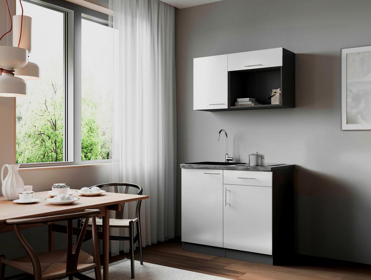 Miniküche Oliver m. Gerät ca. 100cm Weiß - Weiß/Grau, Trend, Holzwerkstoff/Metall (100cm) - Respekta