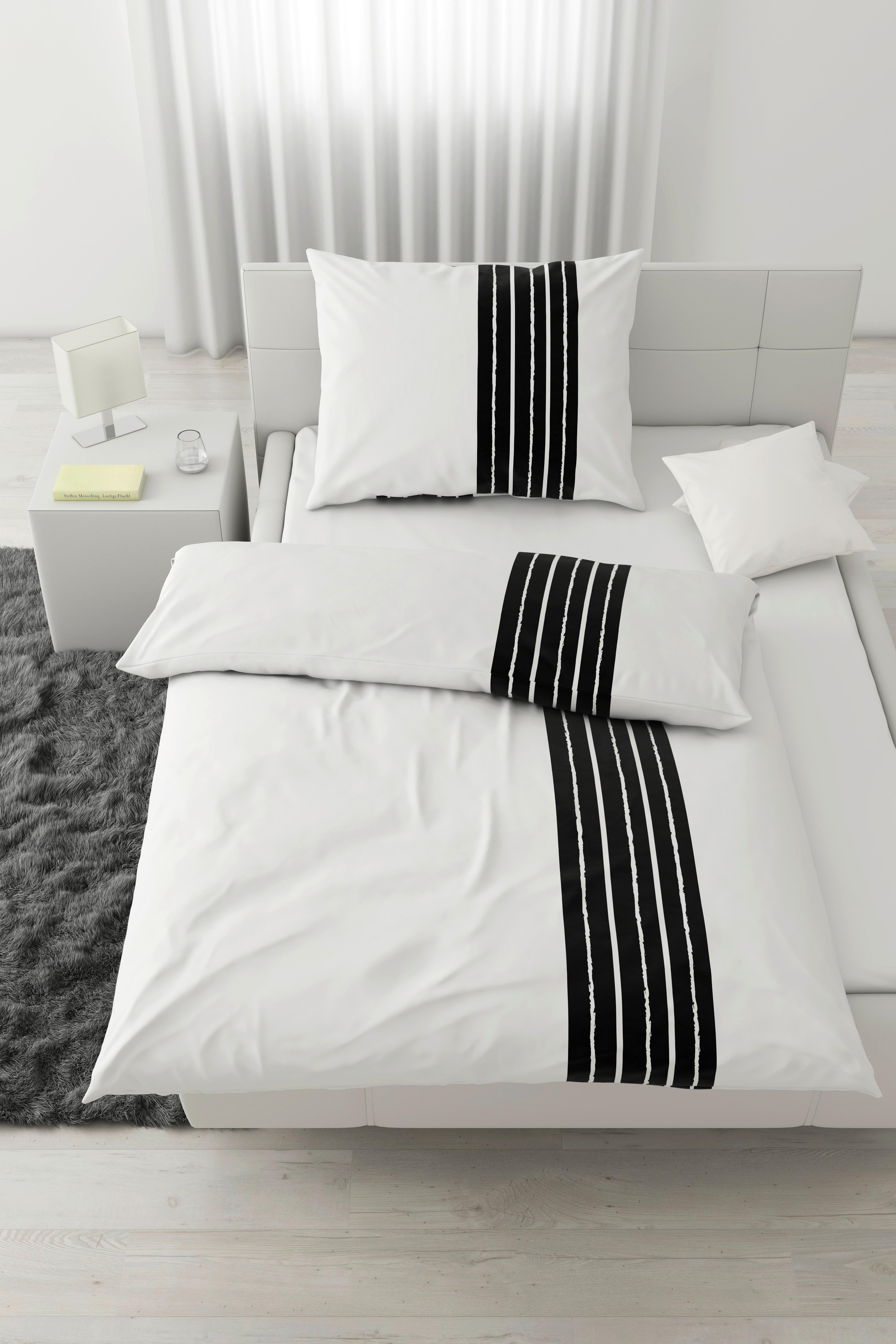 Bettwäsche Stripes in Weiss/Schwarz ca. 160x210cm - Weiss, Modern, Textil (160/210cm) - Modern Living