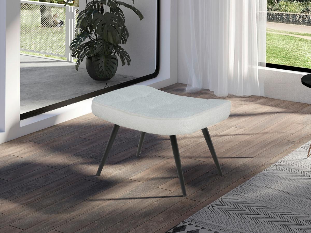 Hocker Uta Elfenbein Bouclé - Elfenbein/Schwarz, Basics, Textil/Metall (60cm) - MID.YOU