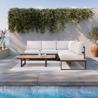 LoungegarniturSet Arianna Weiß Metall/Outdoorstoff +Abdeckung - Creme/Schwarz, MODERN, Kunststoff/Textil (228/74/74cm) - Bessagi Garden