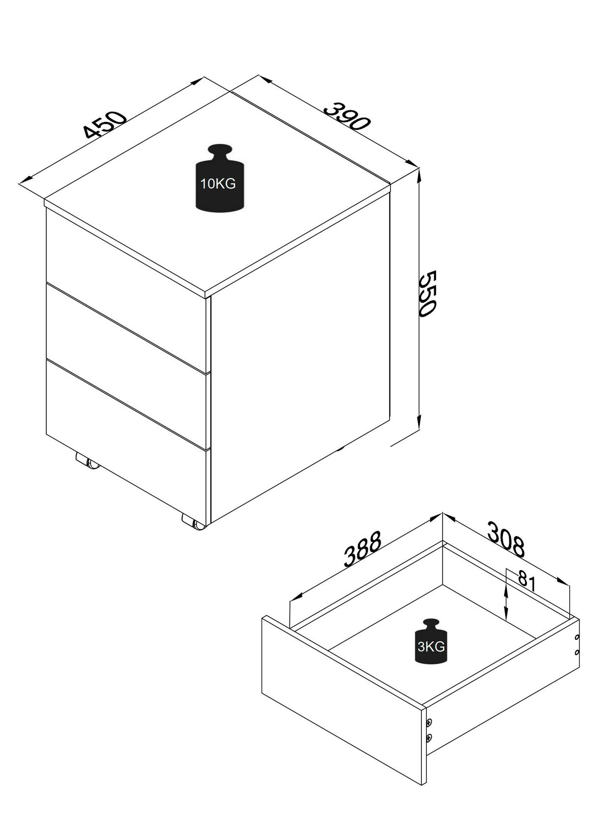 ROLLCONTAINER DALOSA 45 3-SB - Schwarz/Grau, Design, Holzwerkstoff/Kunststoff (39/55/45cm) - MID.YOU