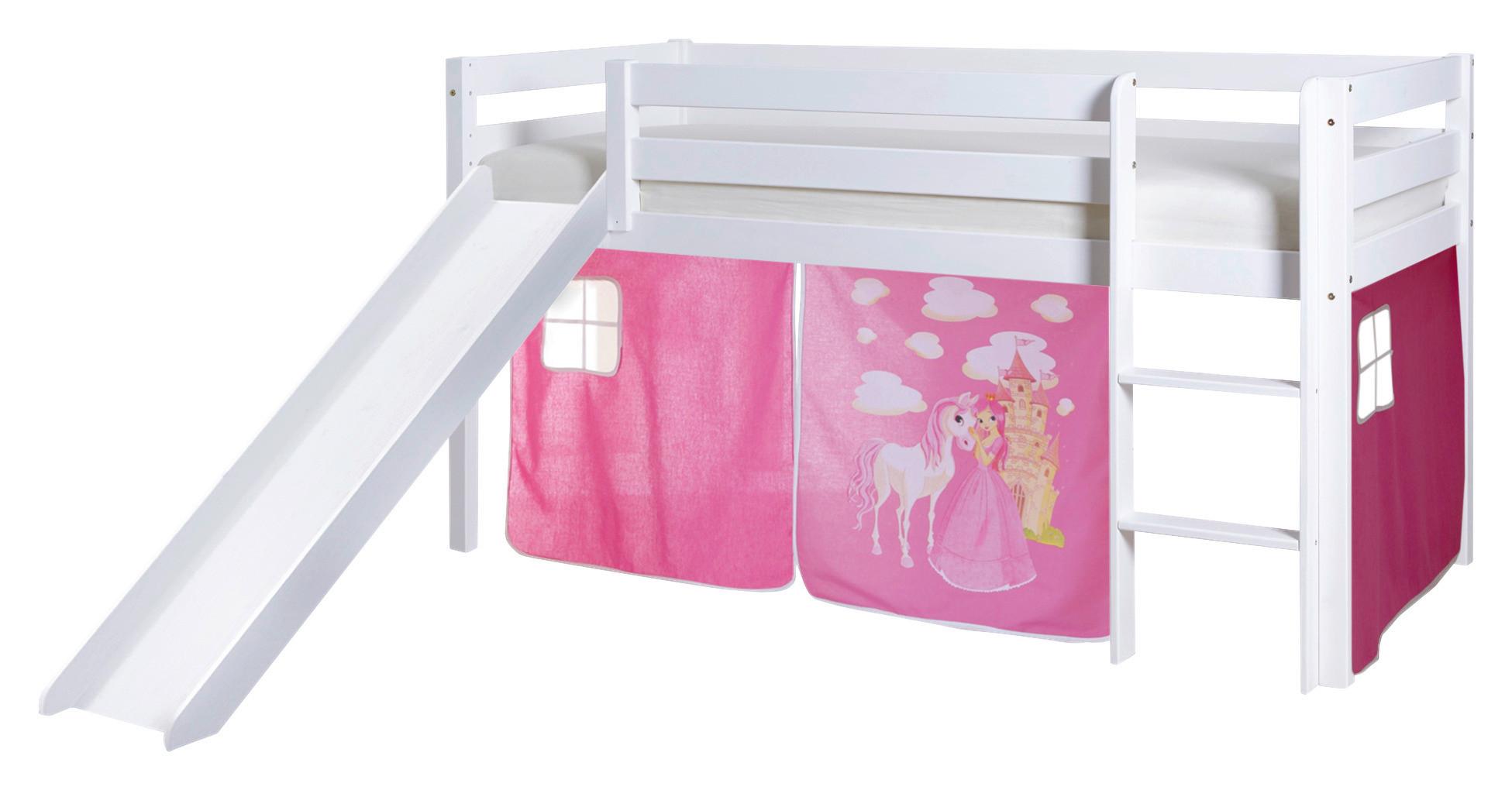 Spielbett "Manuel",aus Kiefer, weiß/pink - Pink/Weiß, Natur, Holz (90/200cm) - MID.YOU