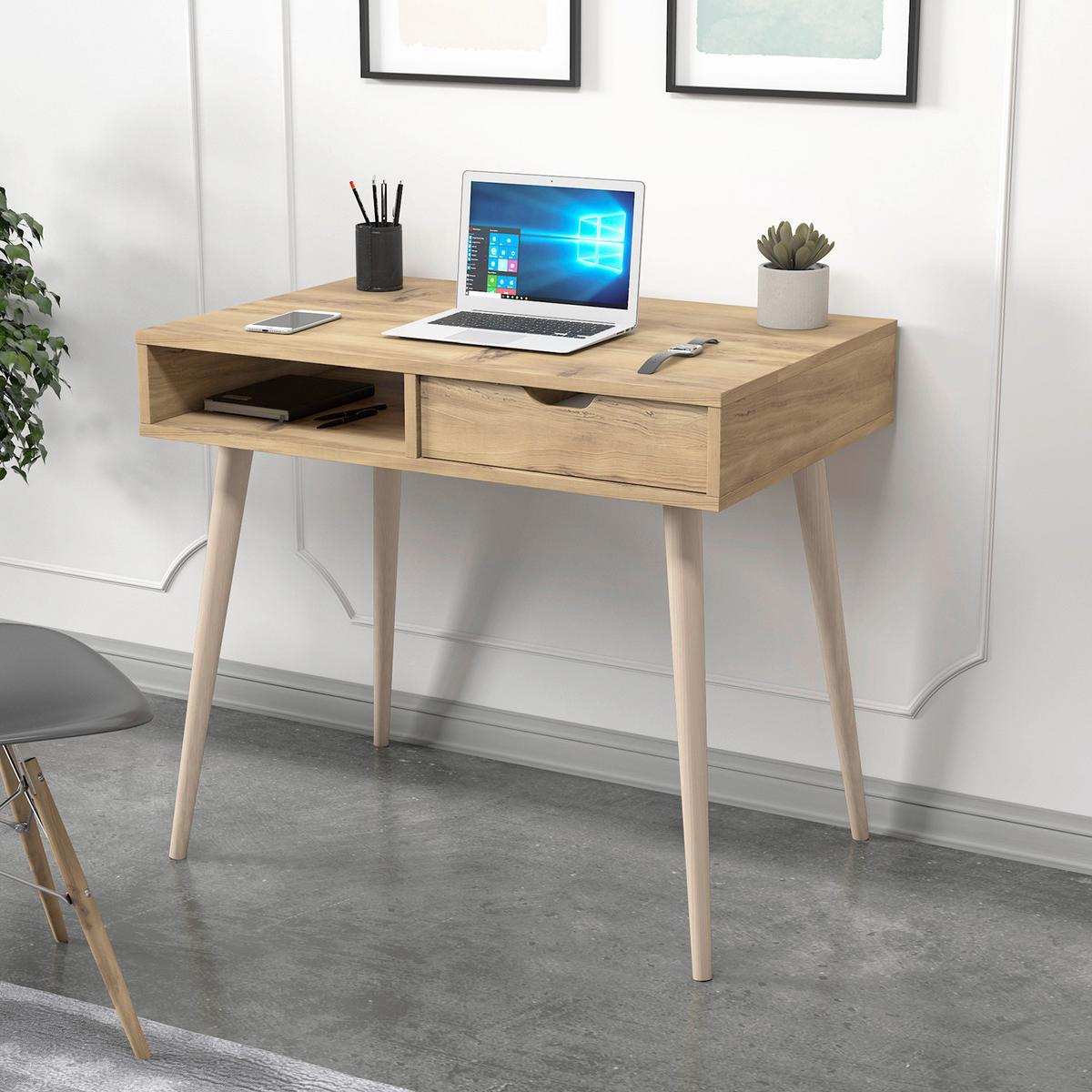 Schreibtisch Offer Nussbaumfarben ca.90x60x80cm - Eichefarben/Nussbaumfarben, Design, Holzwerkstoff (90/60/80cm) - Livetastic