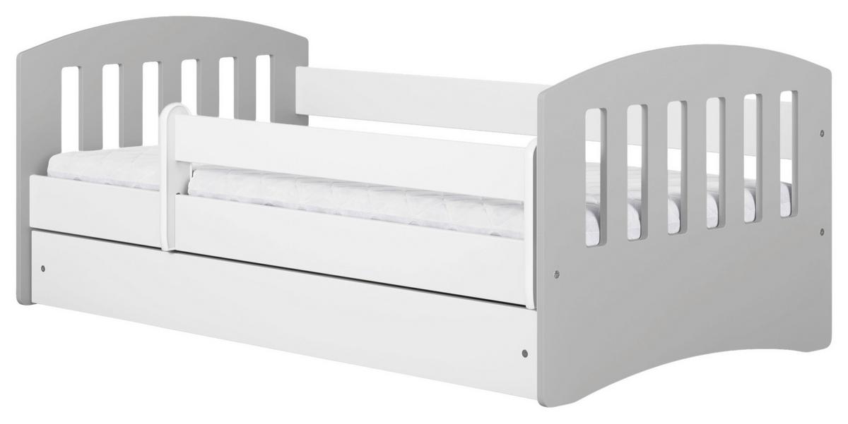 Otroška Postelja Classic 1, Bela, Siva, 80x180cm - siva/bela, Moderno, tekstil/leseni material (80/180cm) - MID.YOU