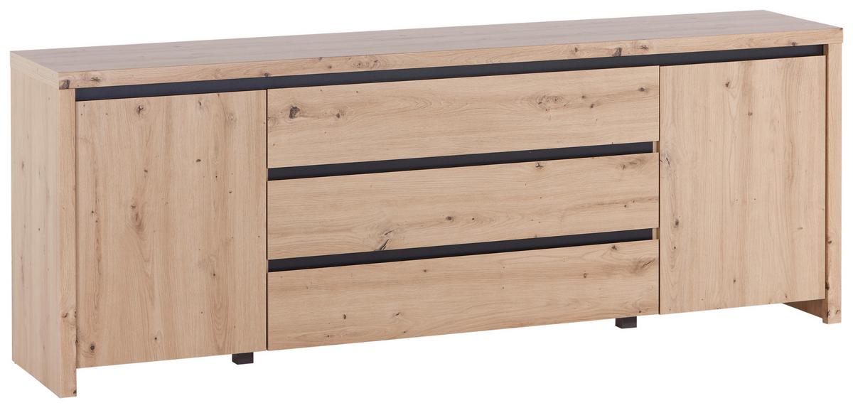 Sideboard Larios B in Schwarz/Eiche Artisan - Schwarz/Eiche Artisan, Modern, Holzwerkstoff (190/71/40cm) - Mömax