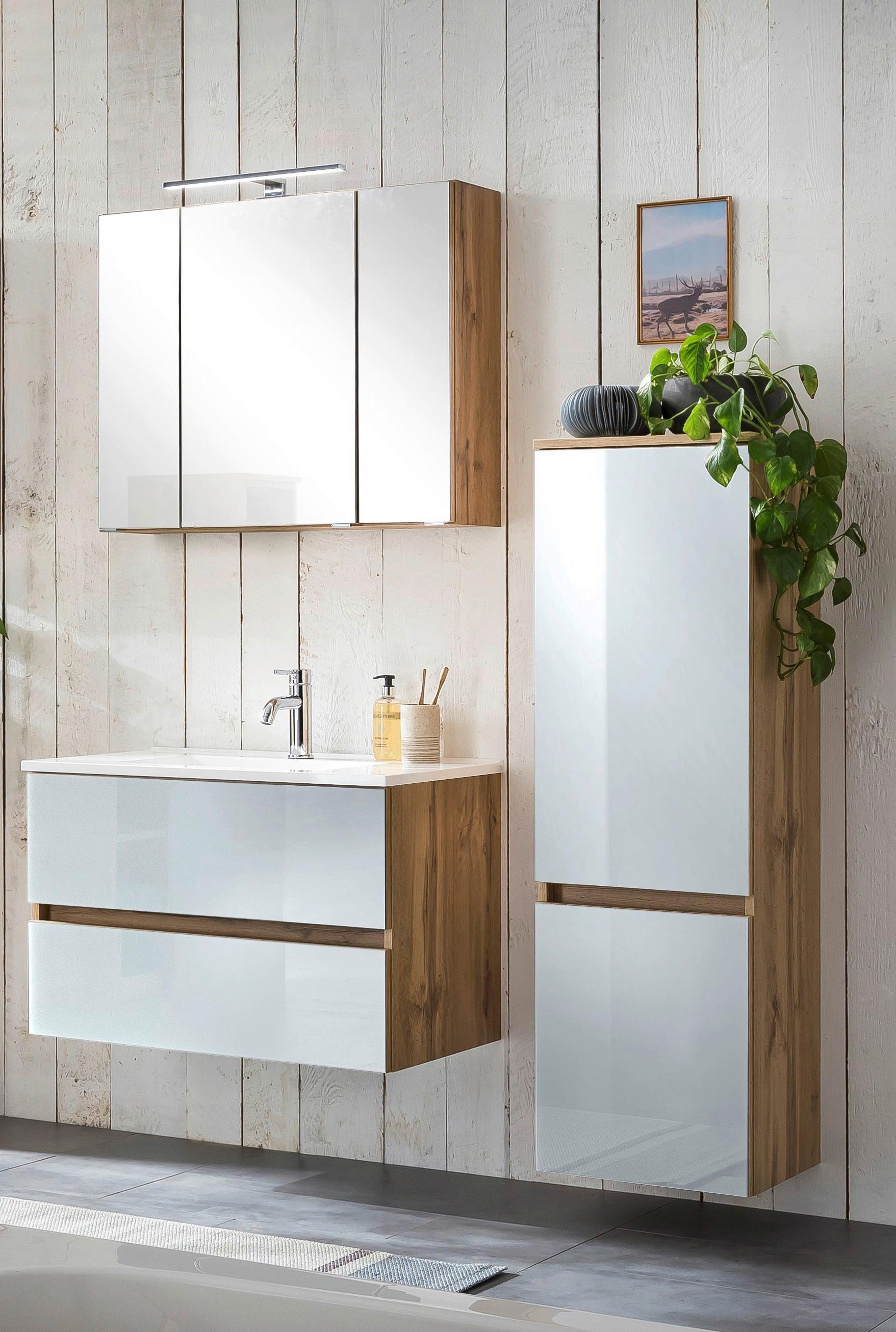 Badezimmer ''Helsinki'', Weiß/Eichefarben - Eichefarben/Weiß, KONVENTIONELL, Glas/Holzwerkstoff (120cm) - Held