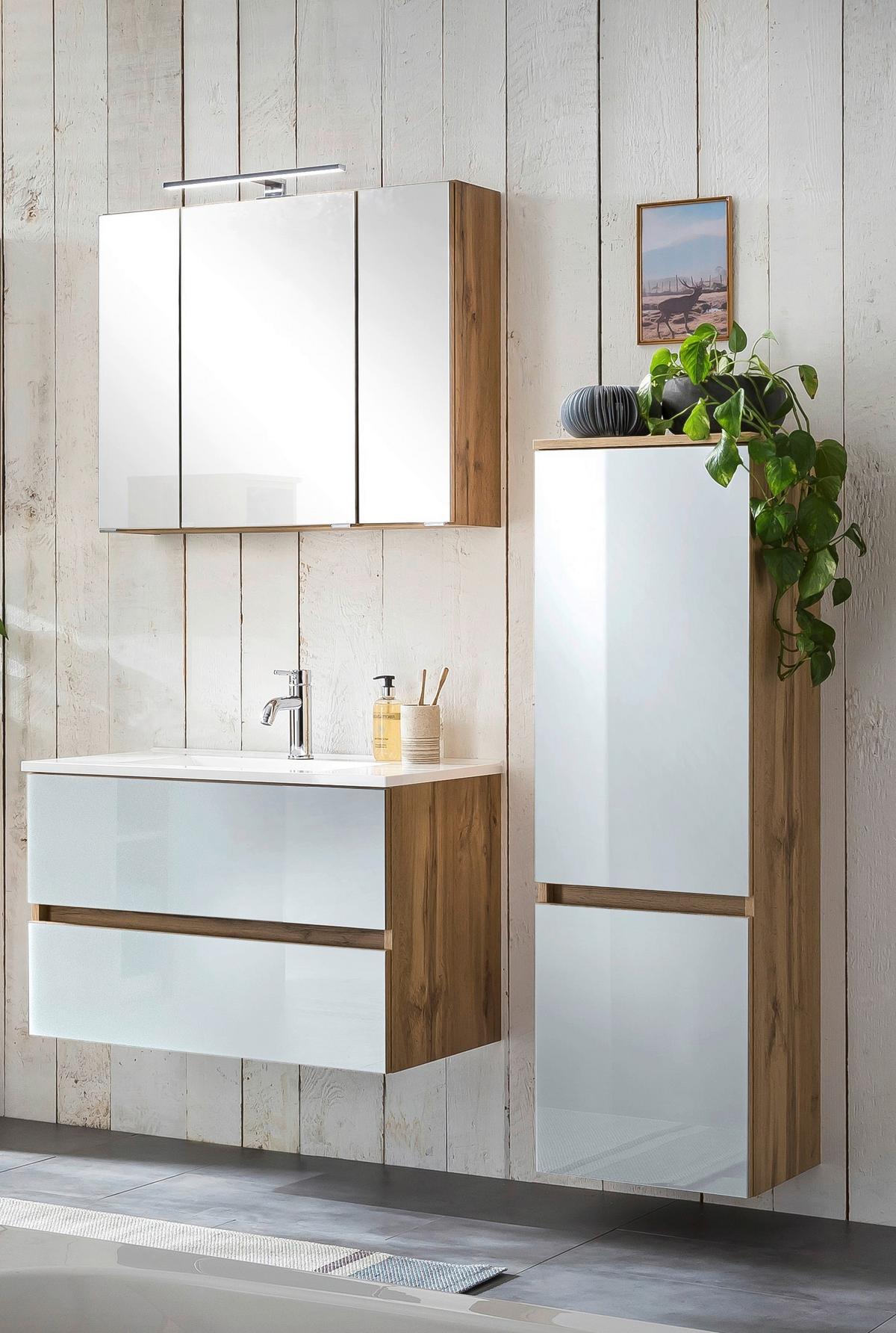 Badezimmer ''Helsinki'', Weiß/Eichefarben - Eichefarben/Weiß, KONVENTIONELL, Glas/Holzwerkstoff (120cm) - Held