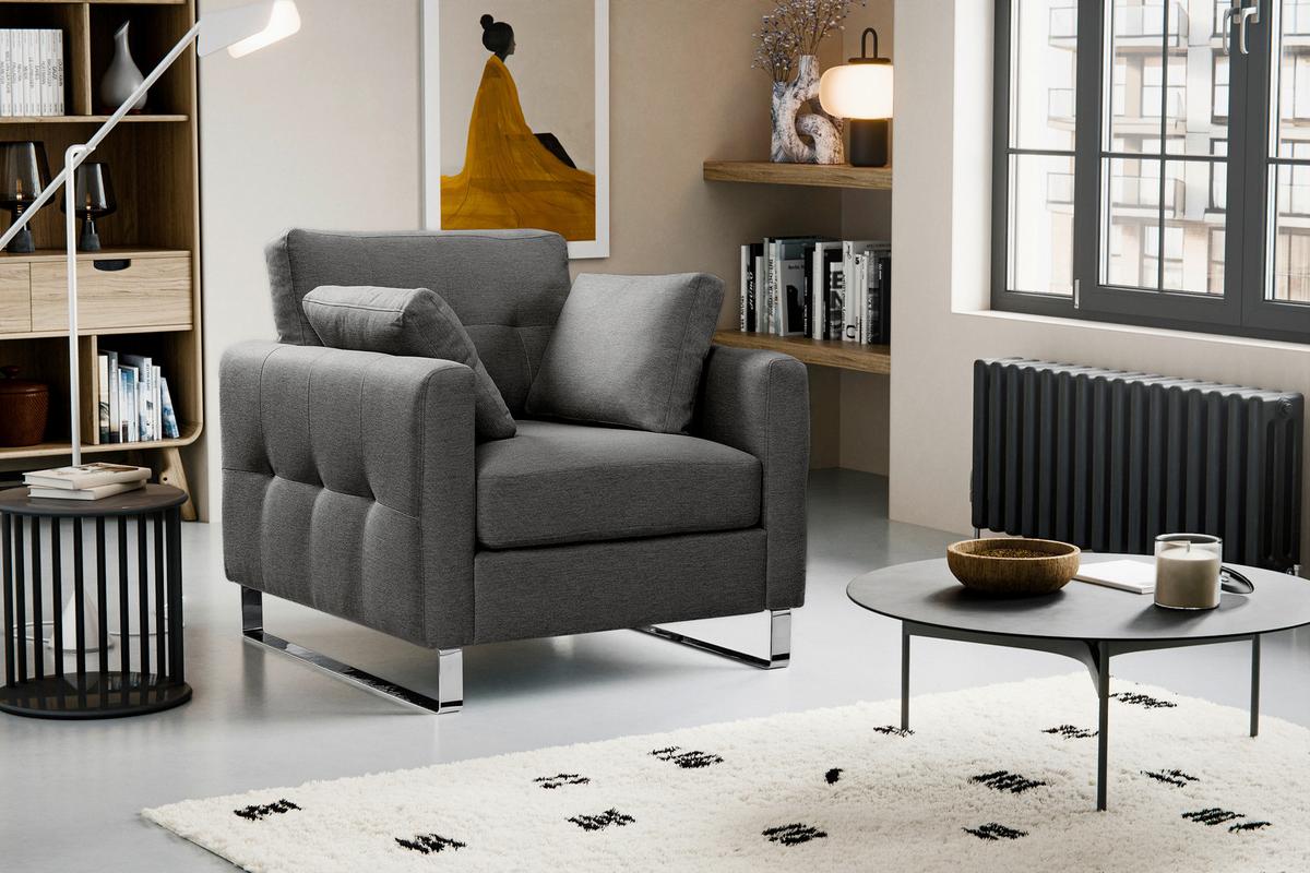 1,5-Sitzer-Sofa Hera Grau - Chromfarben/Grau, Basics, Holz/Textil (93/92/94cm) - MID.YOU