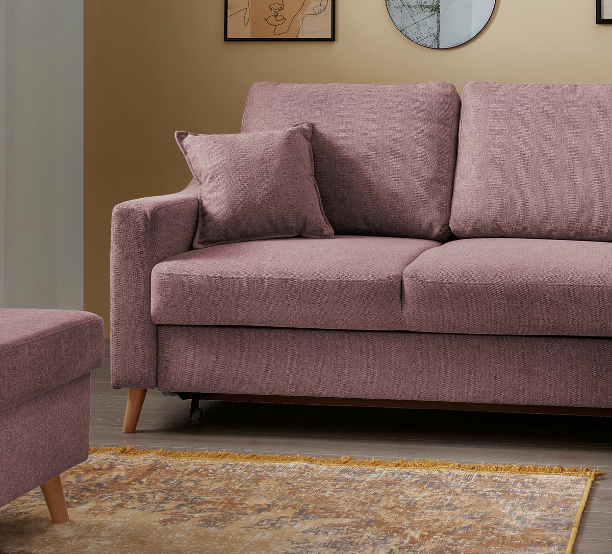 Wohnlandschaft Valentina Rosa Struktur - Rosa/Naturfarben, KONVENTIONELL, Holz/Textil (230/200cm) - P & B