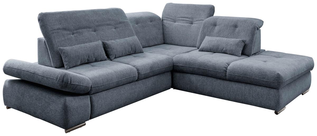 Wohnlandschaft Dalida Blau Chenille - Blau/Chromfarben, Design, Textil/Metall (280/254cm) - Livetastic