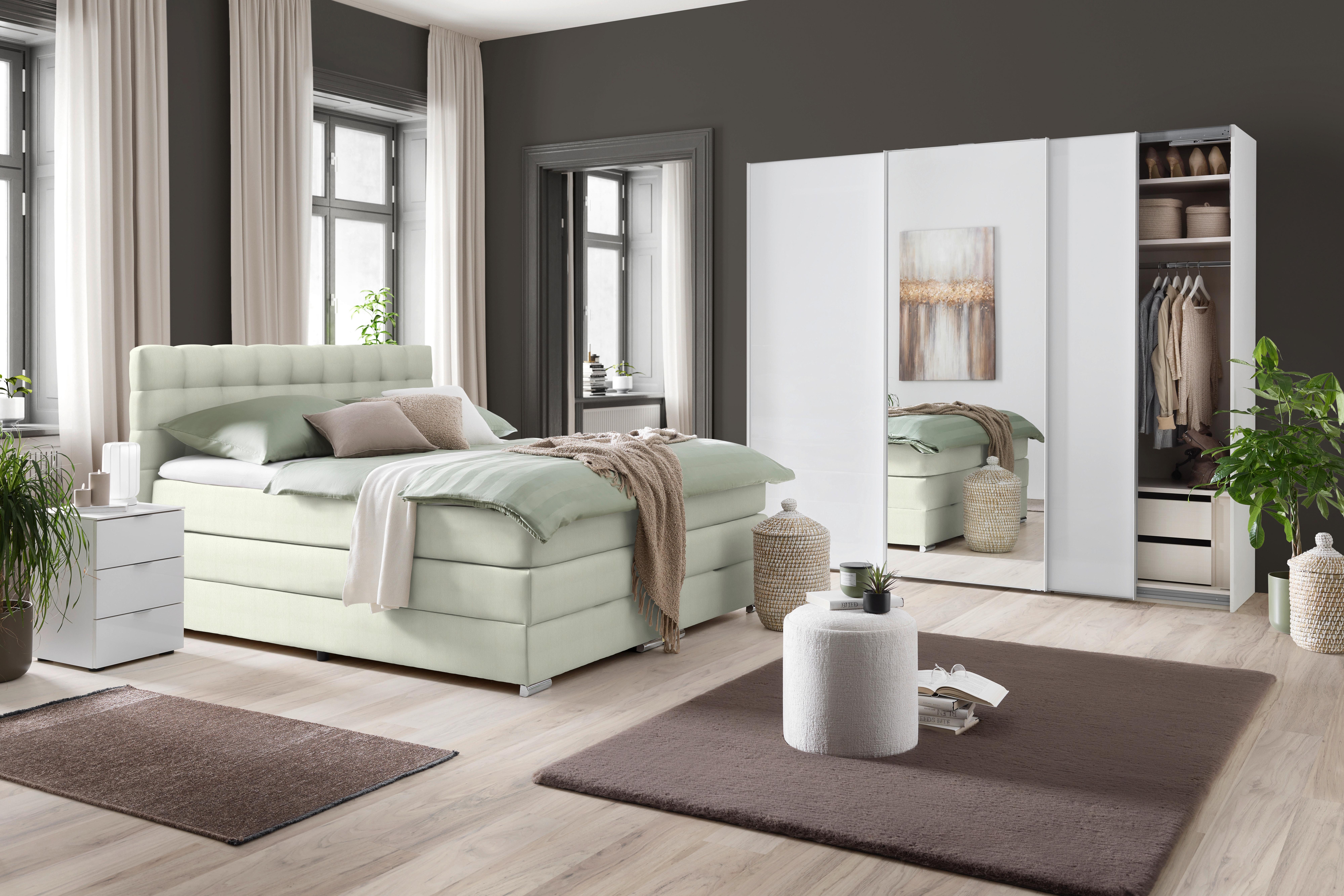 Boxspringbett London Elfenbein ca. 180x200cm - Chromfarben/Elfenbein, MODERN, Holz/Holzwerkstoff (180/200cm) - Premium Living