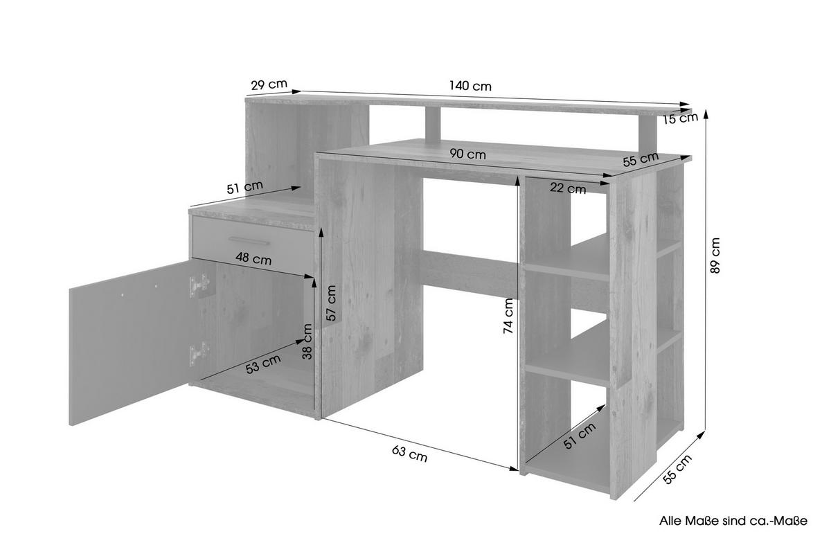 SCHREIBTISCH LOUIS - Alteiche/Anthrazit, MODERN, Holzwerkstoff/Kunststoff (140/55/89cm) - MID.YOU