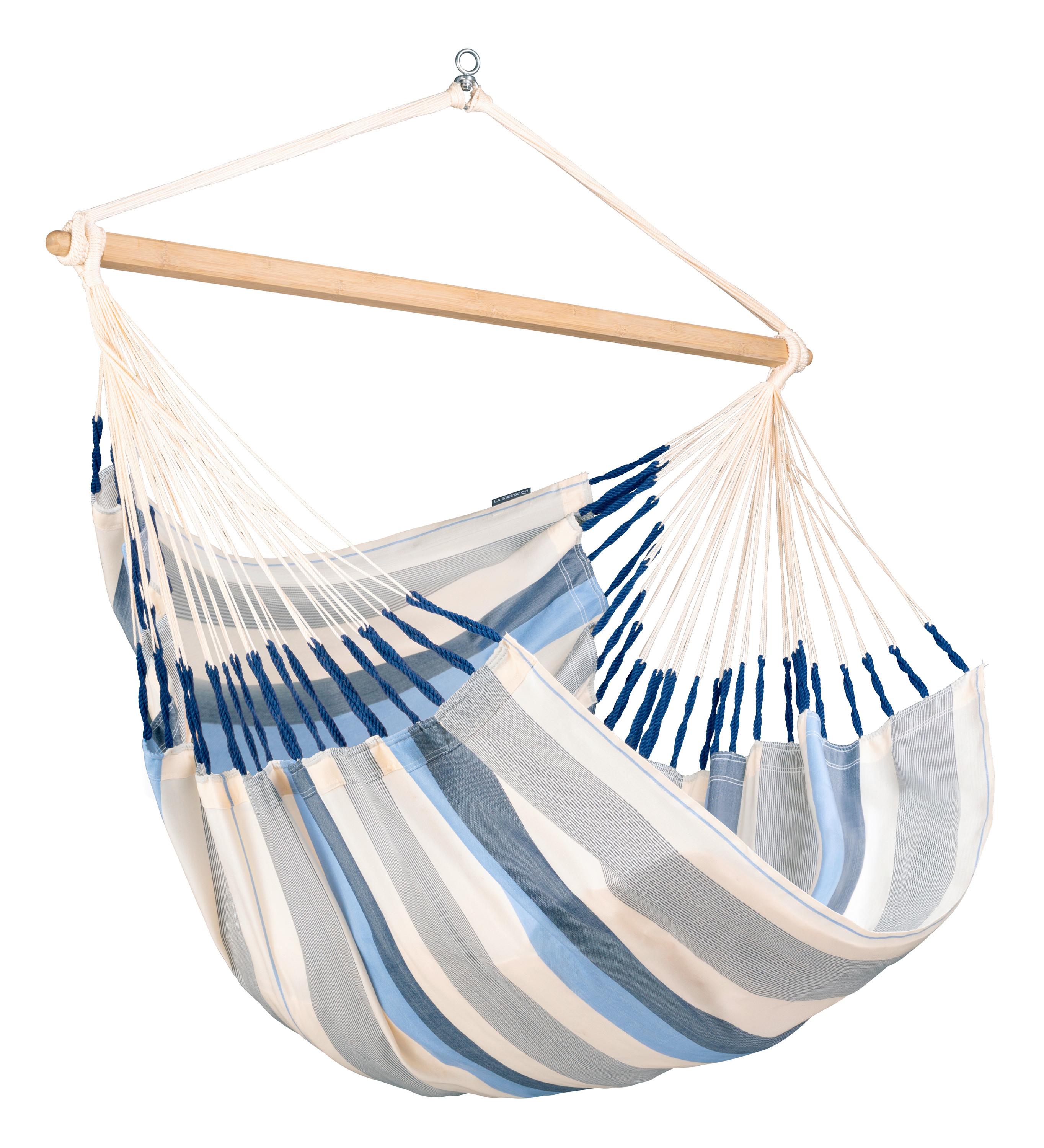Hängesessel Kingsize Hammock Echtholz Weiß/Blau - Weiß/Dunkelblau, KONVENTIONELL, Holz/Textil (140/170/210cm) - La Siesta