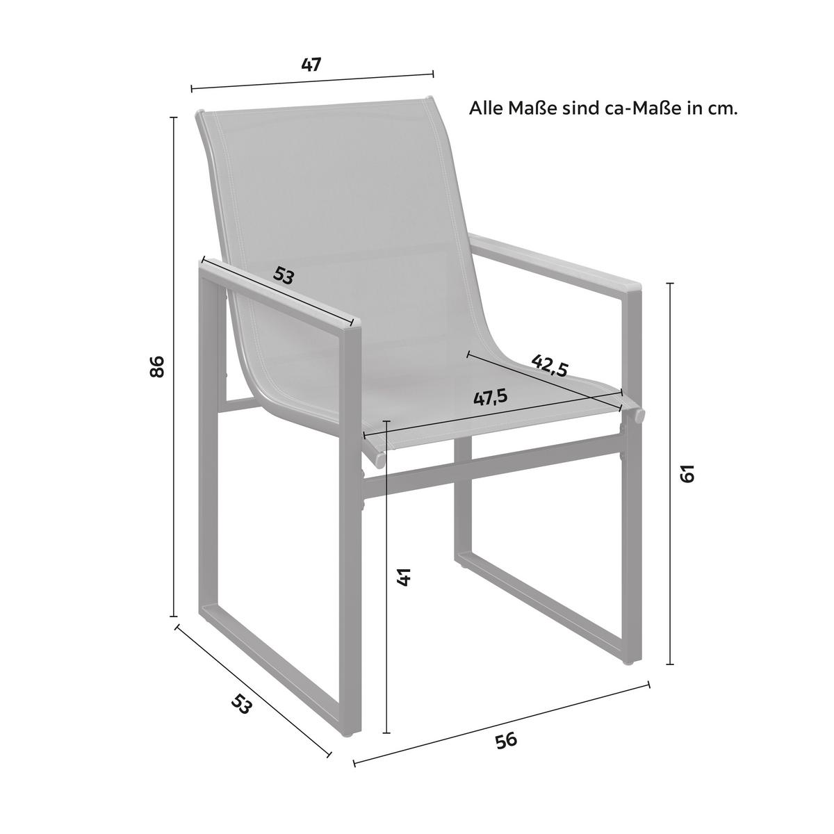 Gartensessel-Set Matteo Grau Metall/Texteline - Schwarz/Naturfarben, MODERN, Kunststoff/Textil (56/86/53cm) - Bessagi Garden