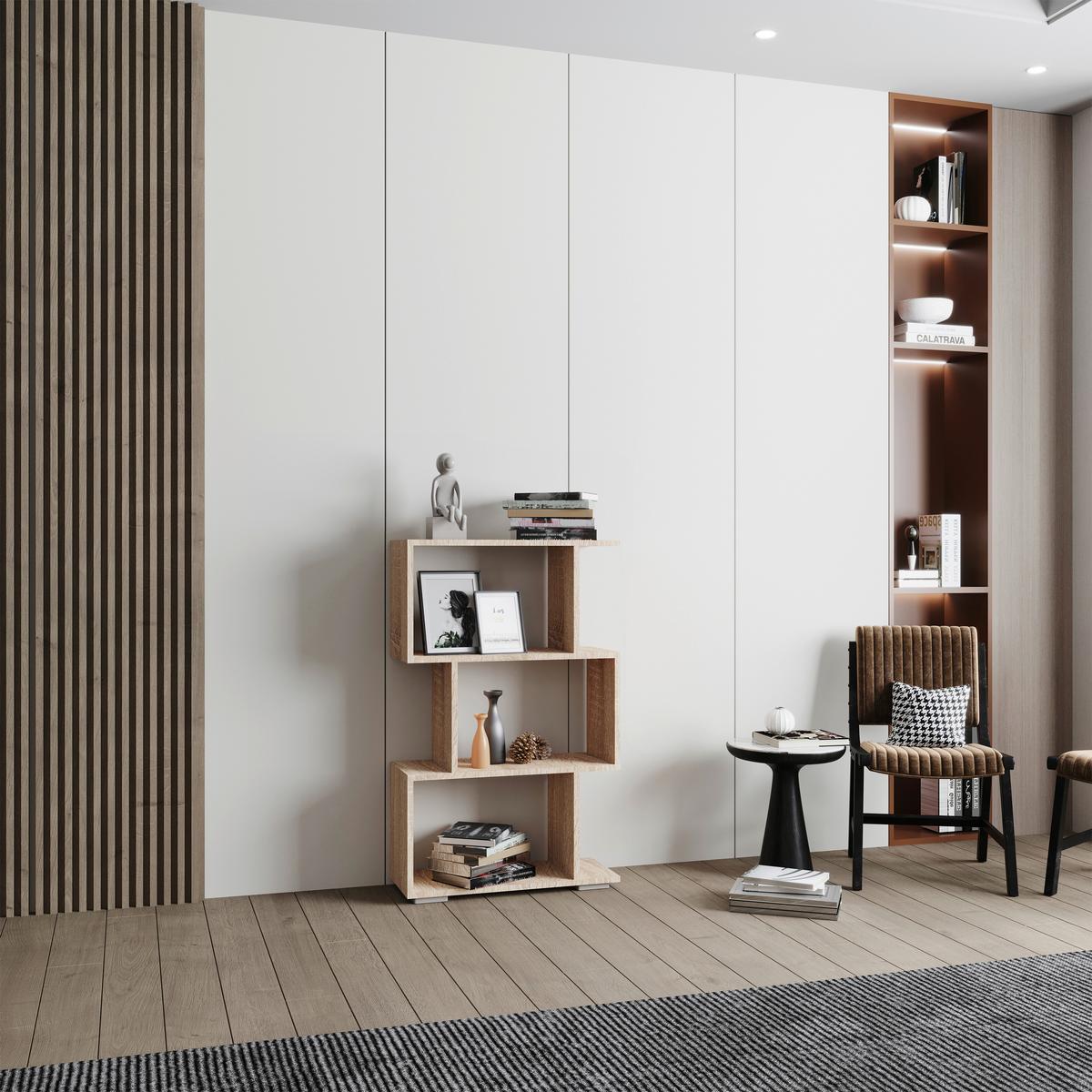 Regal Palusa M, Barva Hrasta - srebrne barve/hrast sonoma, Design, umetna masa/leseni material (60/97/24cm) - MID.YOU