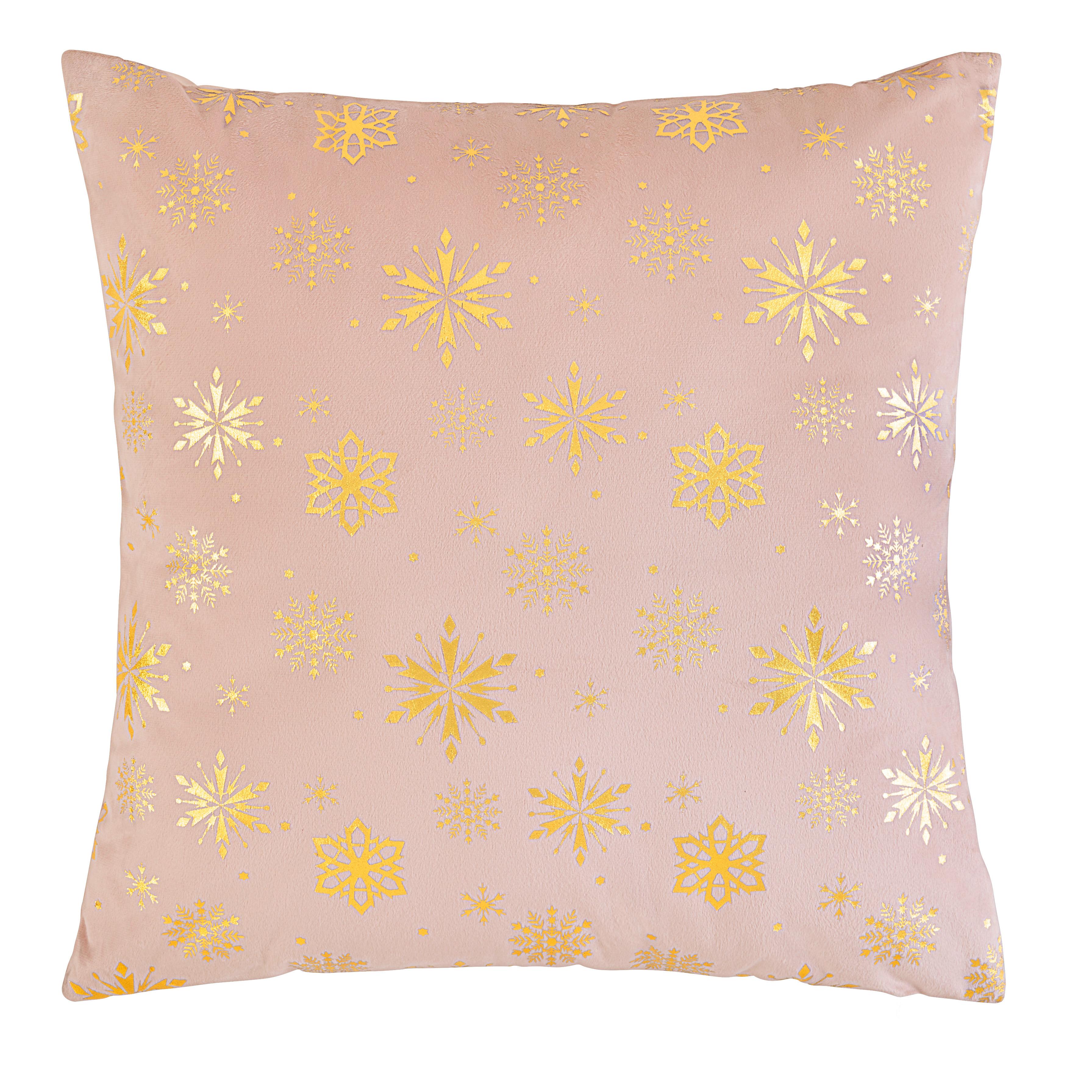 Díszpárna Snowflake 45/45 - rózsaszín/aranyszínű, textil (45/45cm) - Mömax