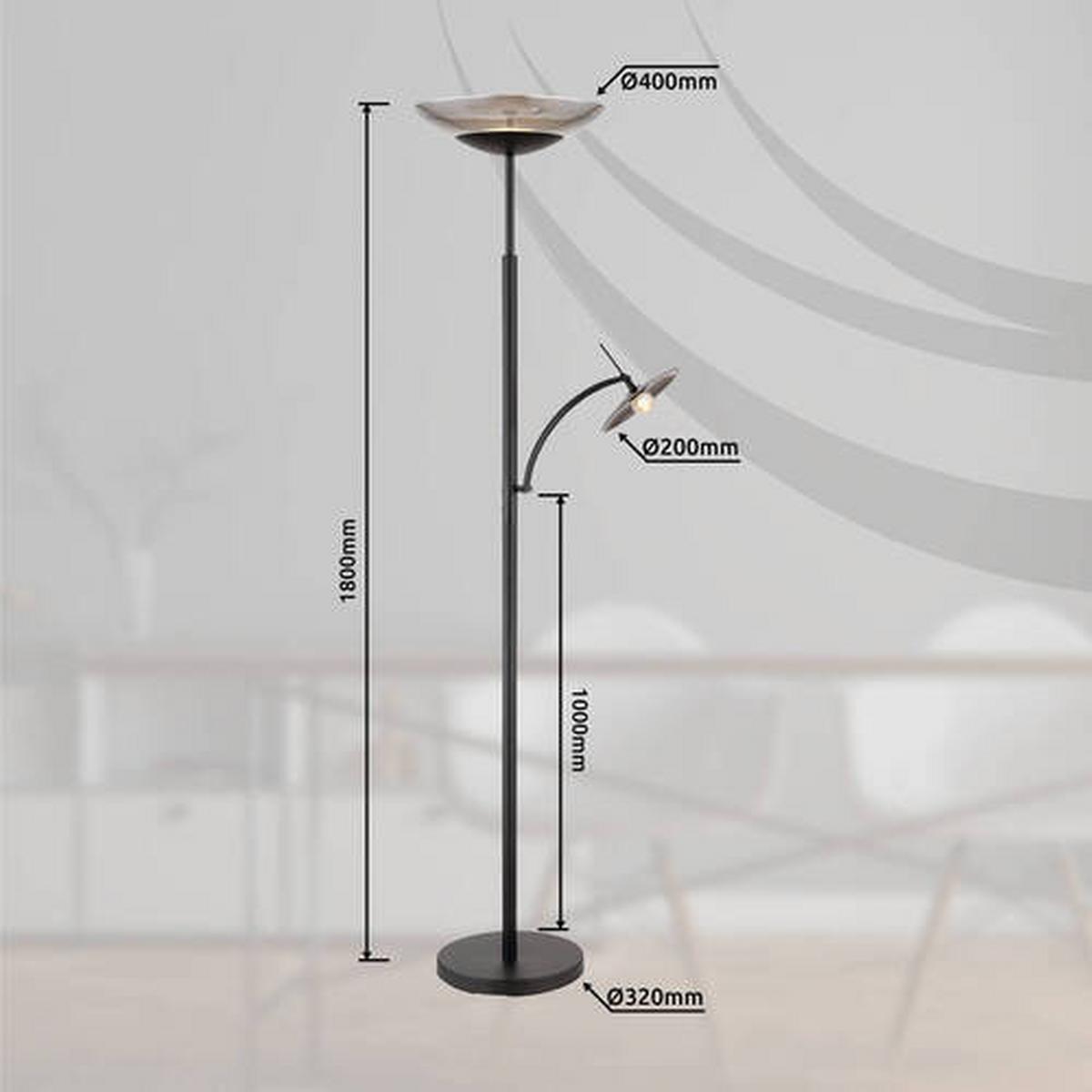 LED-STEHLEUCHTE 58907 - Schwarz, Konventionell, Glas/Metall (40/180cm) - Globo