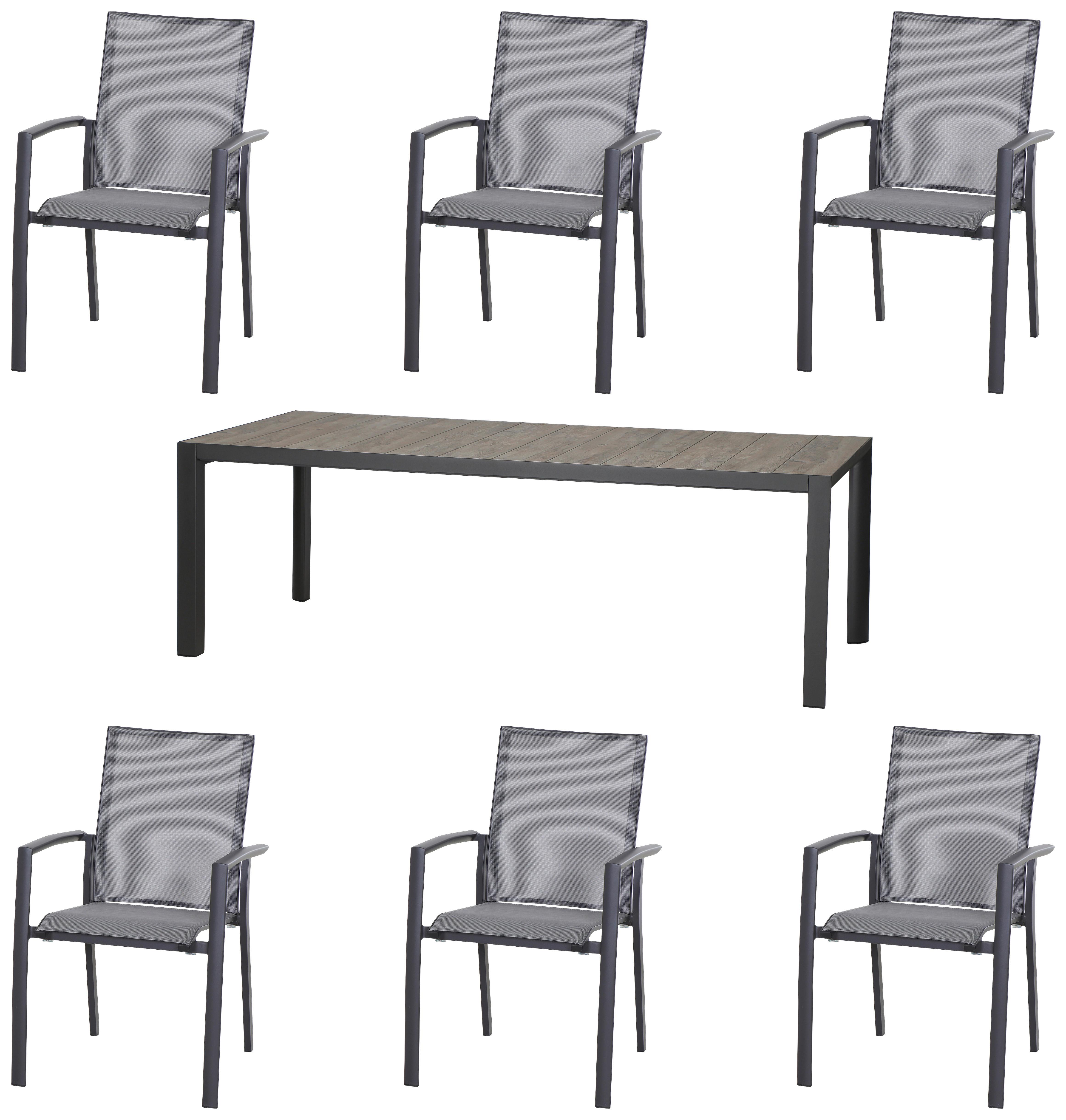 Gartentischgruppe Velia 7-tlg. Anthrazit - Dunkelgrau/Anthrazit, Basics, Keramik/Kunststoff (100/74/220cm) - Siena Garden